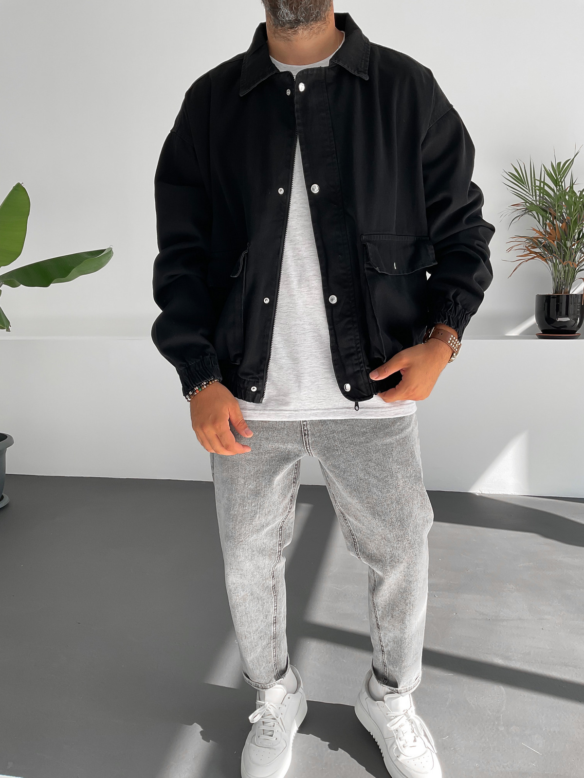 Siyah Bomber Kot Ceket GJ-15378