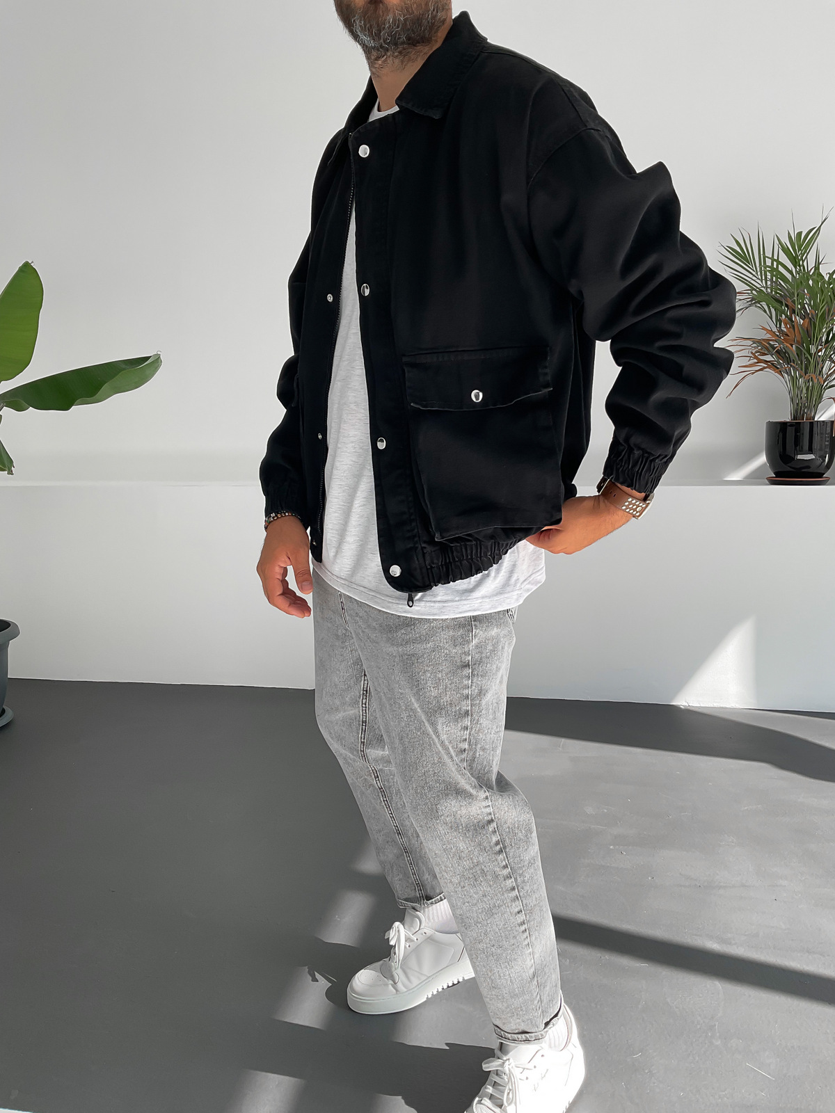Siyah Bomber Kot Ceket GJ-15378