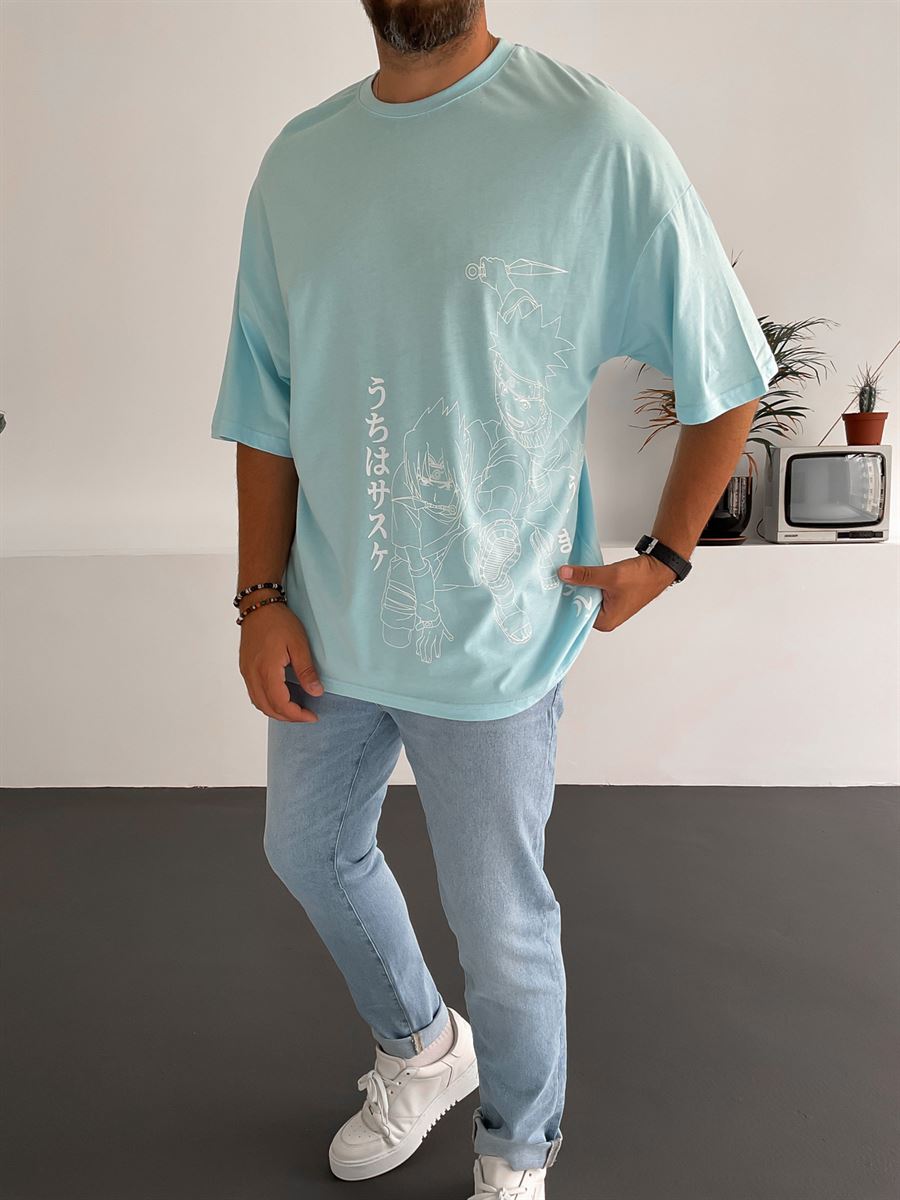 Mavi Naruto Baskılı T-Shirt JJ-191