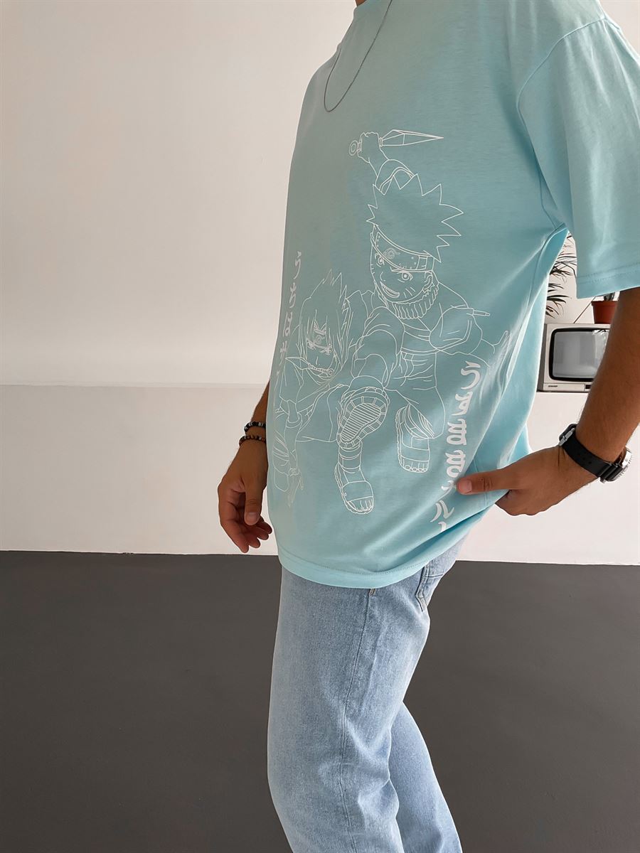 Mavi Naruto Baskılı T-Shirt JJ-191