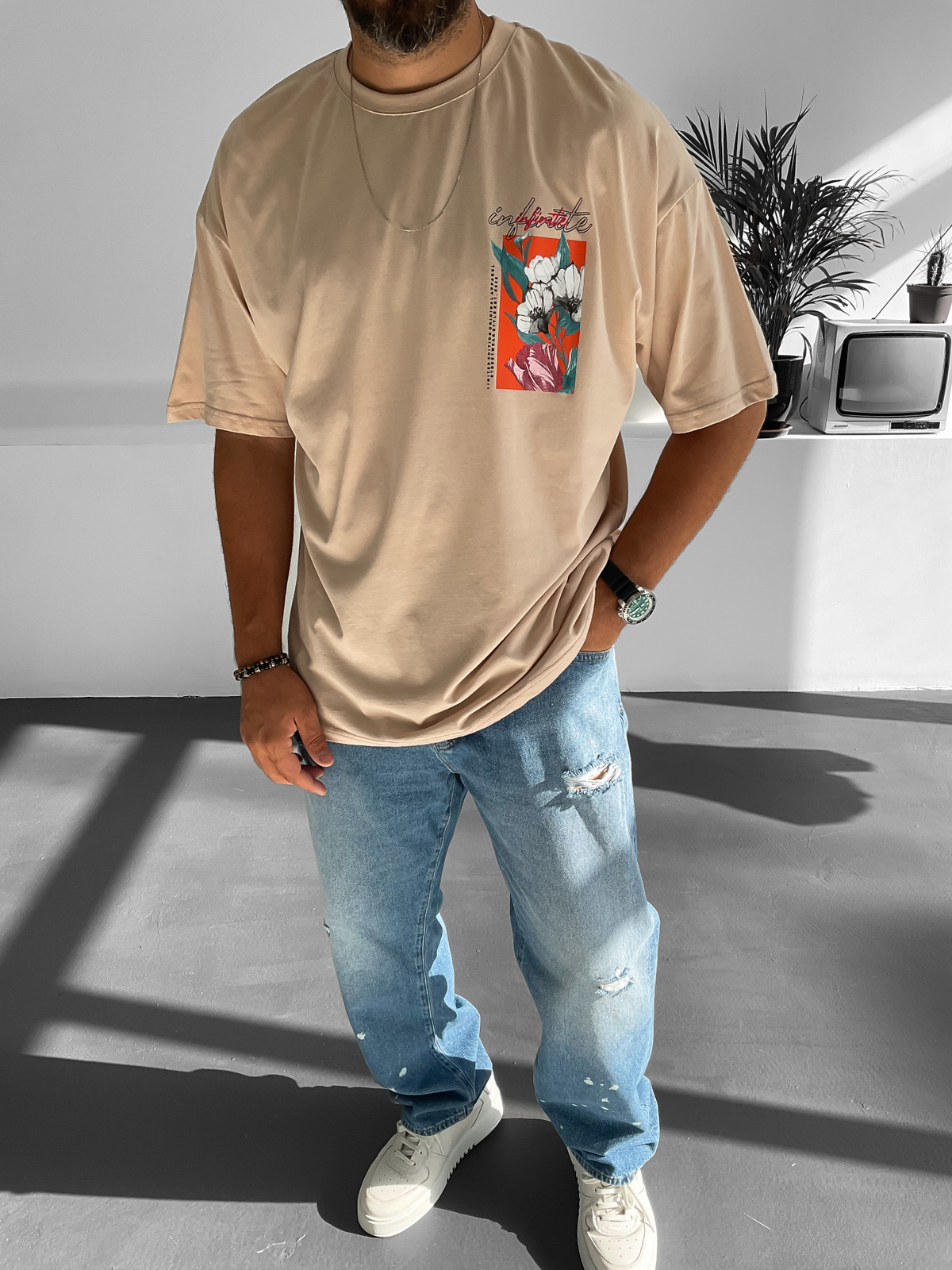 Bej Infinite Baskılı T-Shirt JJ-192