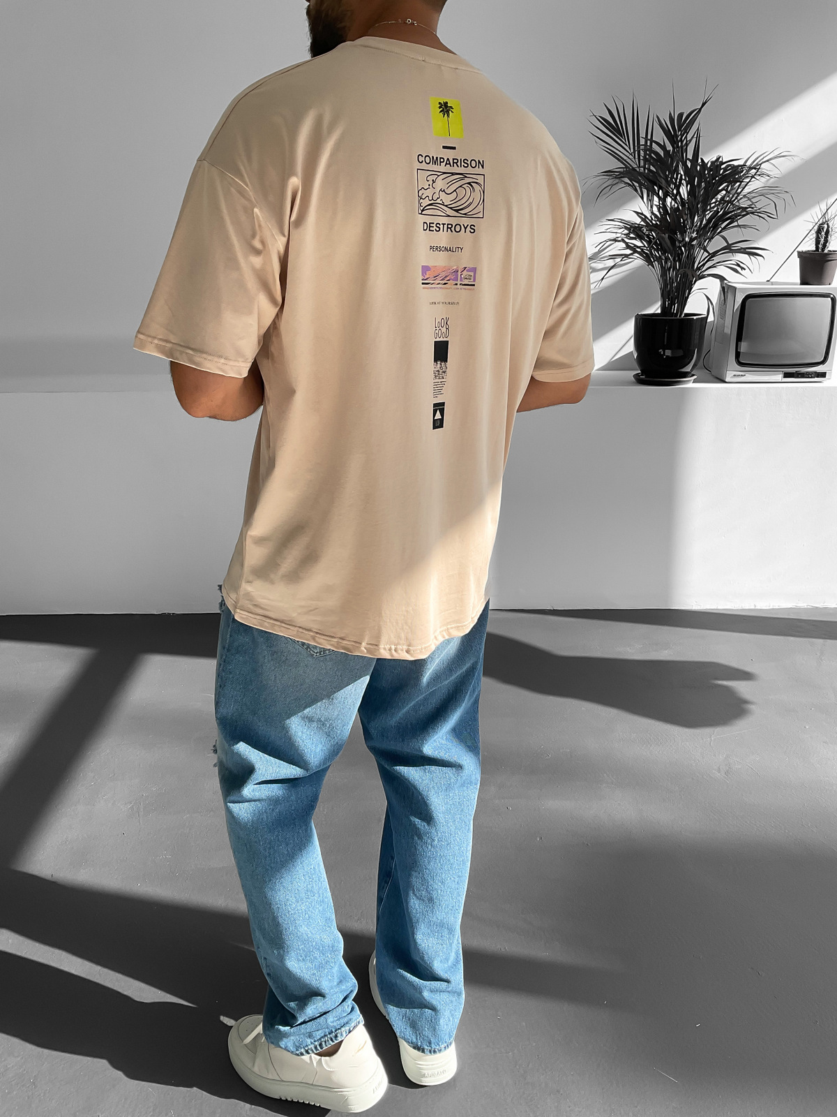 Bej Comprasion Baskılı T-Shirt JJ-216