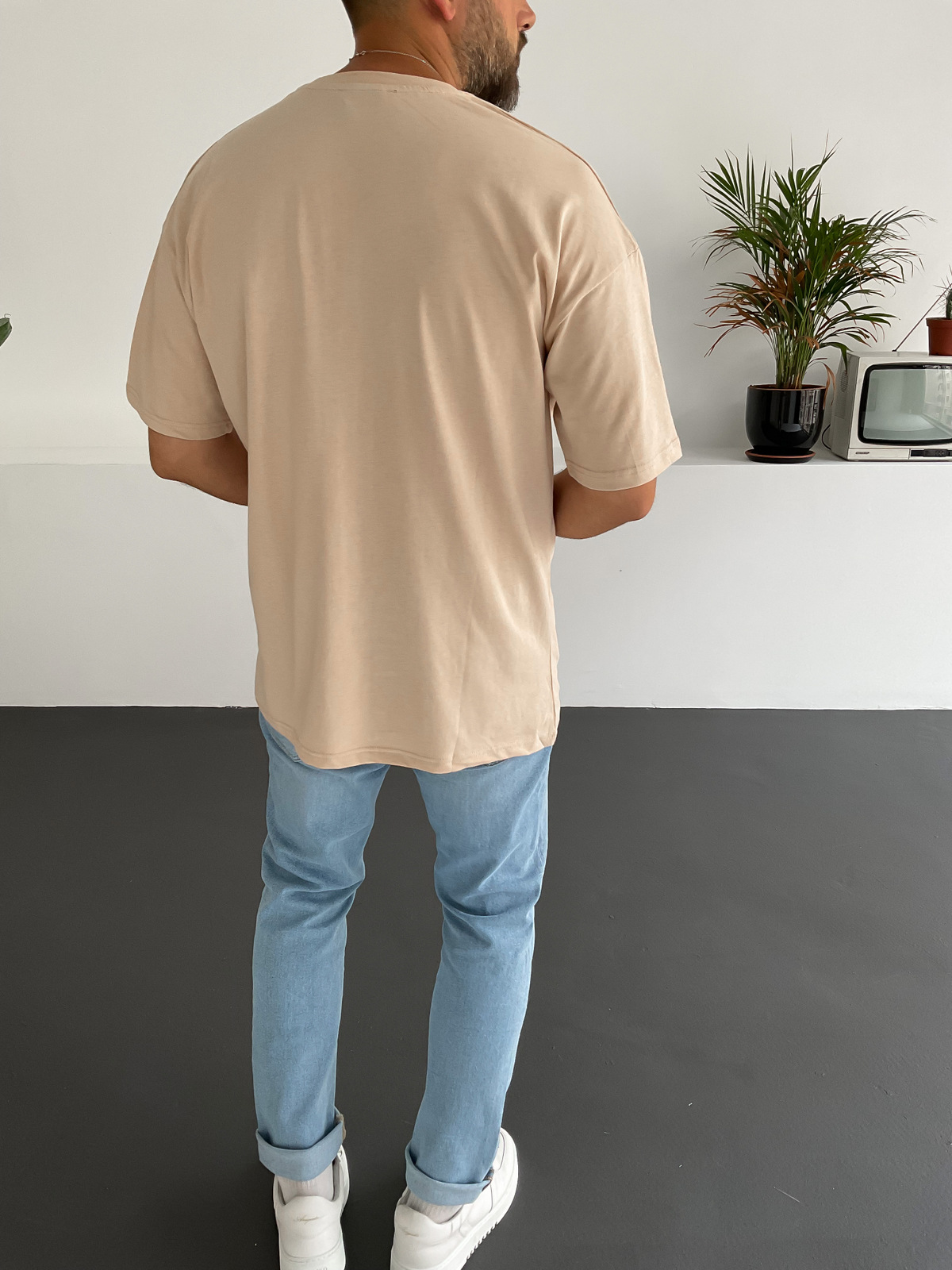 Krem Wake Baskılı T-Shirt JJ-168