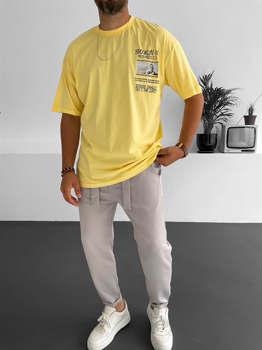Sarı Brooklyn Baskılı T-Shirt JJ-109