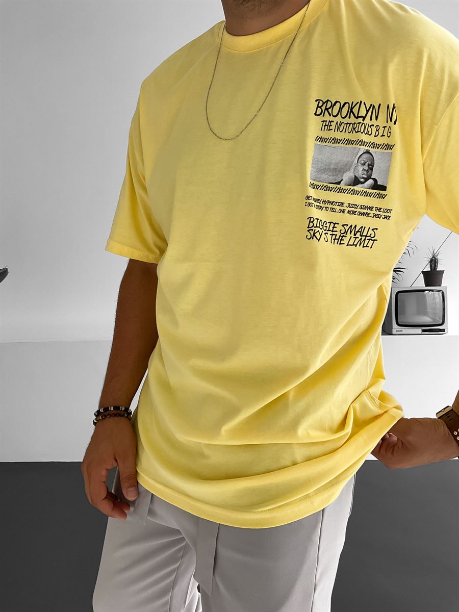 Sarı Brooklyn Baskılı T-Shirt JJ-109