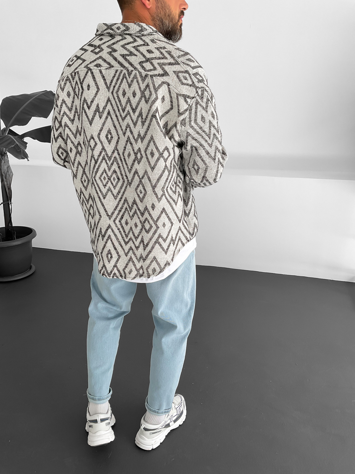 Ekru Zigzag Desenli Oduncu Gömlek B-2018