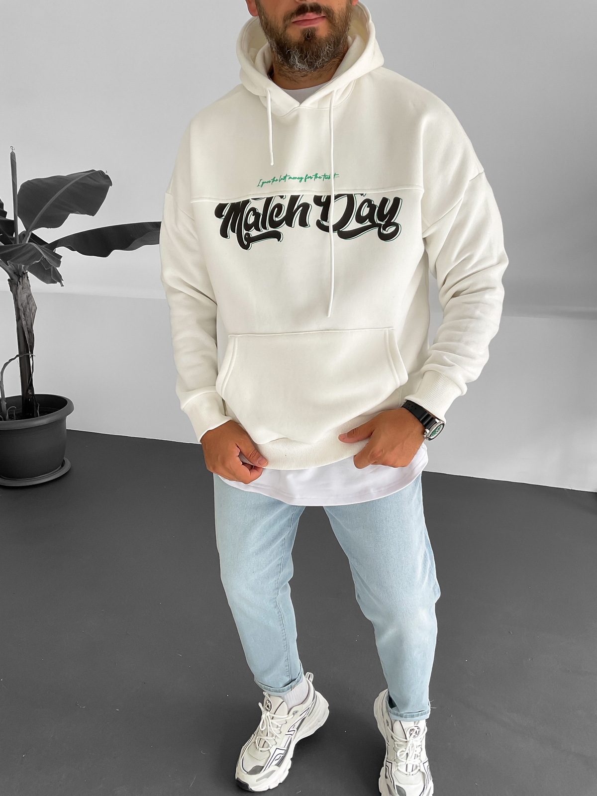 Beyaz Matchday Kapüşonlu Sweat B-2008