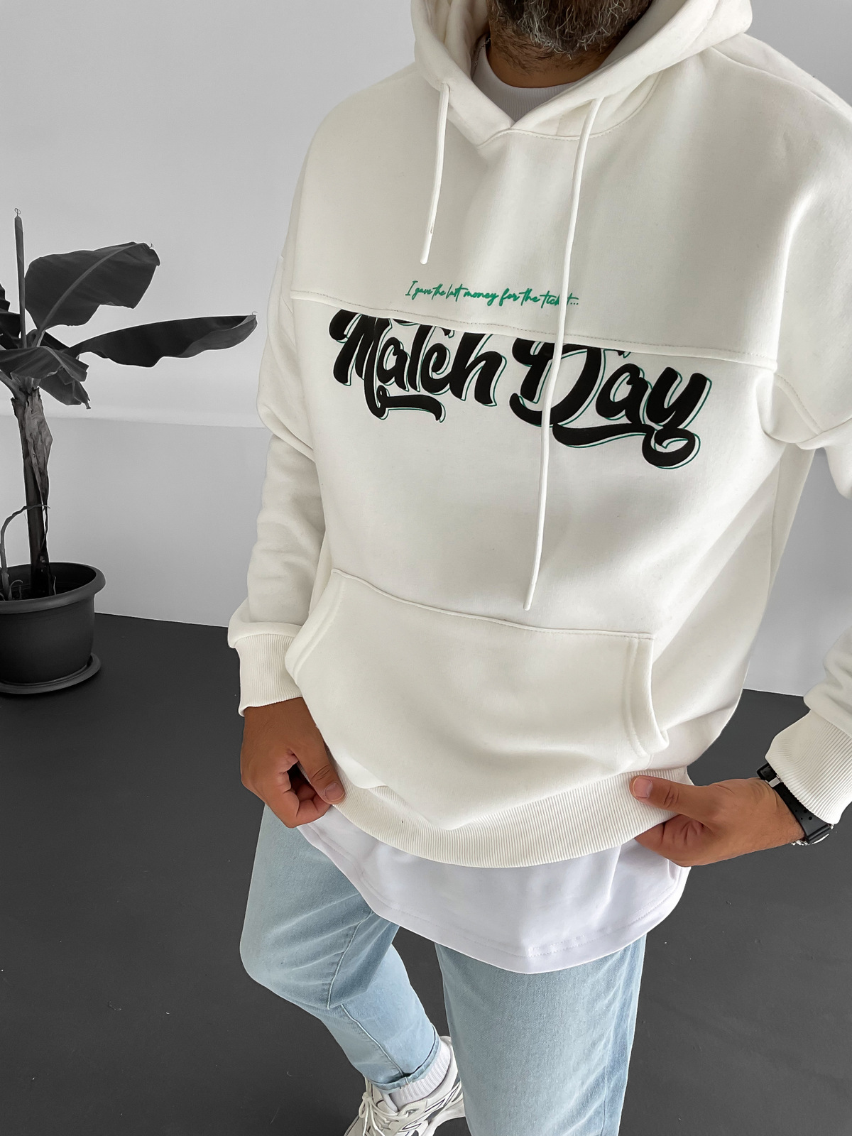 Beyaz Matchday Kapüşonlu Sweat B-2008