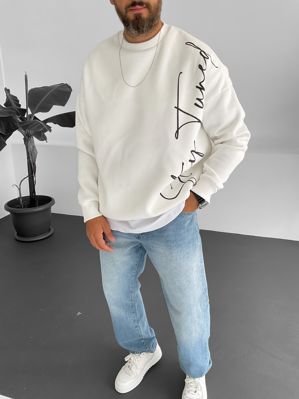 Beyaz Stay Baskılı Sweat B-2009