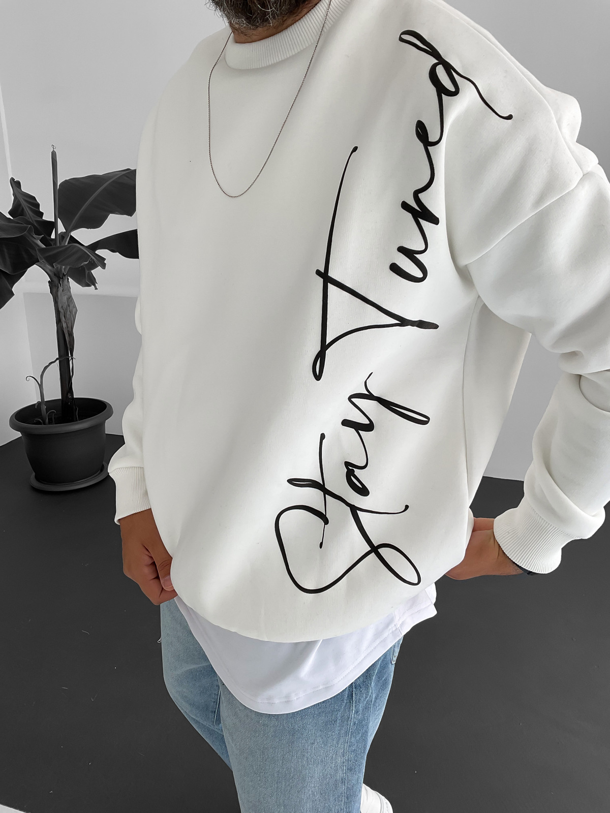 Beyaz Stay Baskılı Sweat B-2009