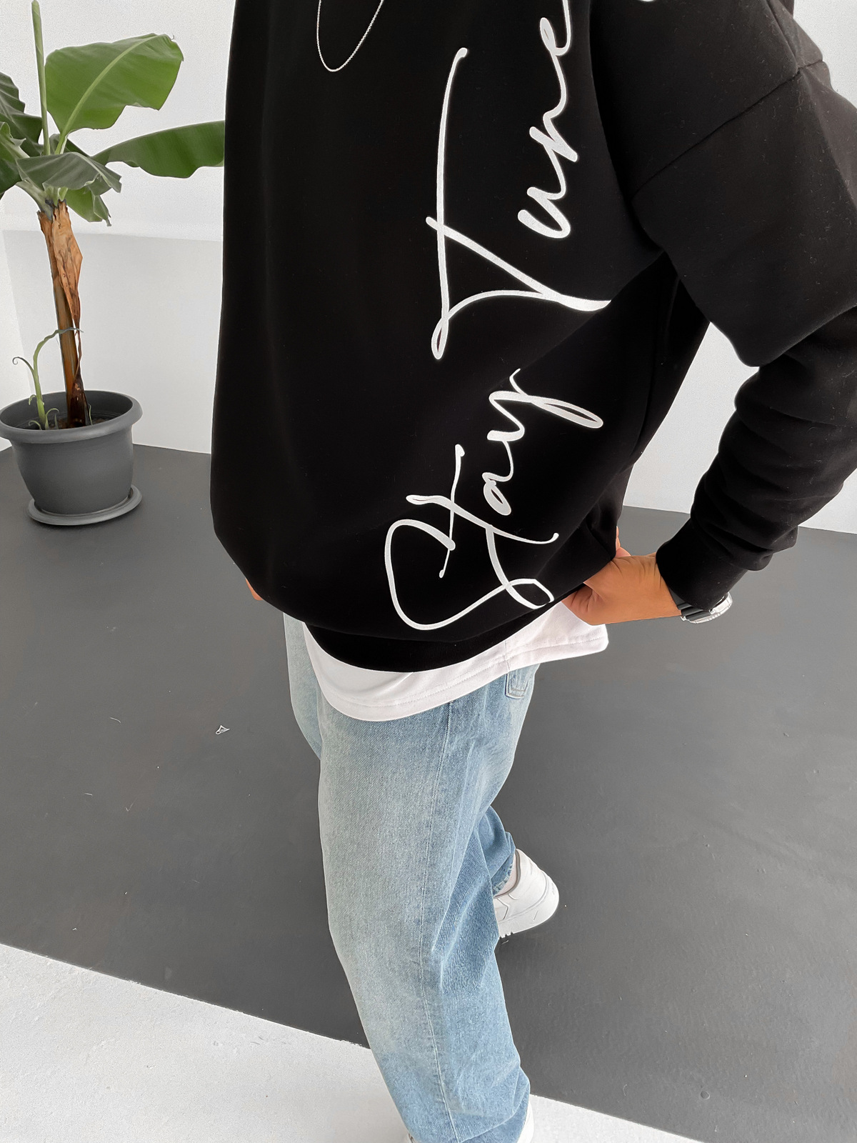 Siyah Stay Baskılı Sweat B-2009