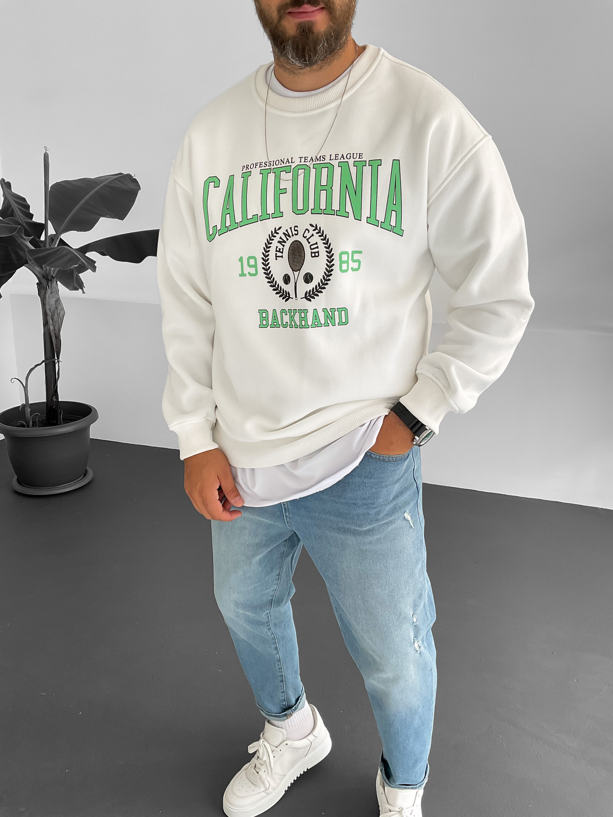 Beyaz California Baskılı Sweat C-4326