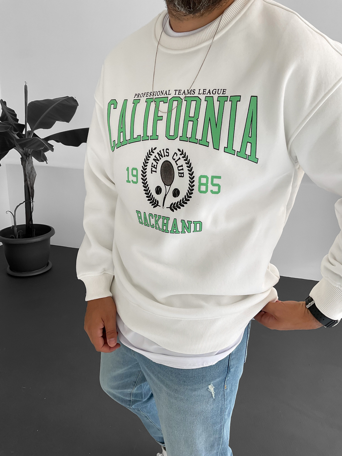 Beyaz California Baskılı Sweat C-4326