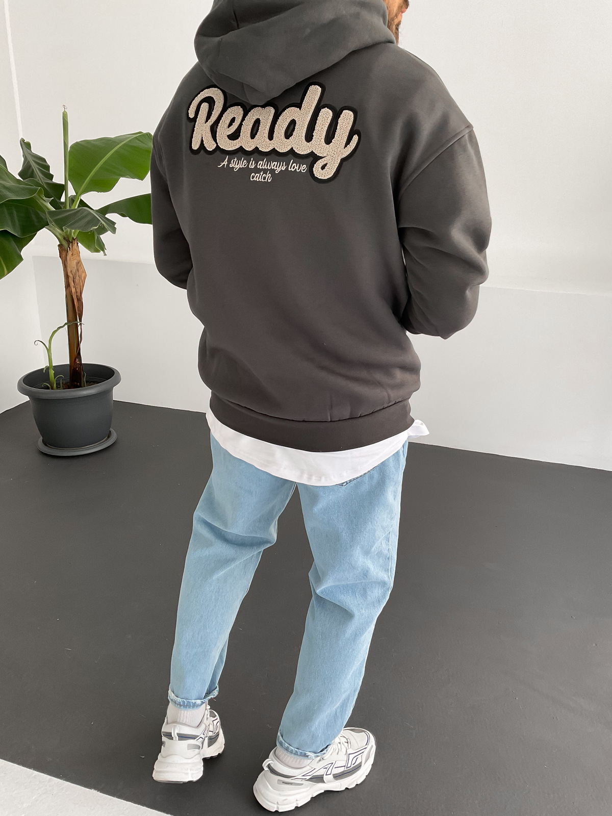 Antrasit Ready Nakışlı Sweat C-445