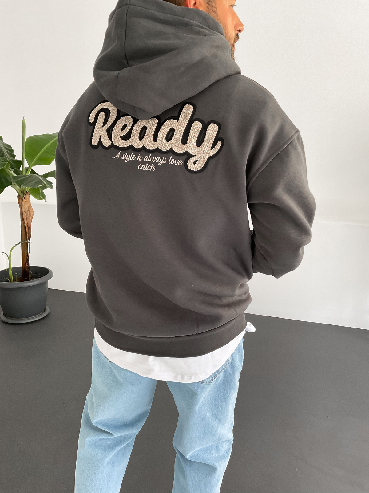 Antrasit Ready Nakışlı Sweat C-445