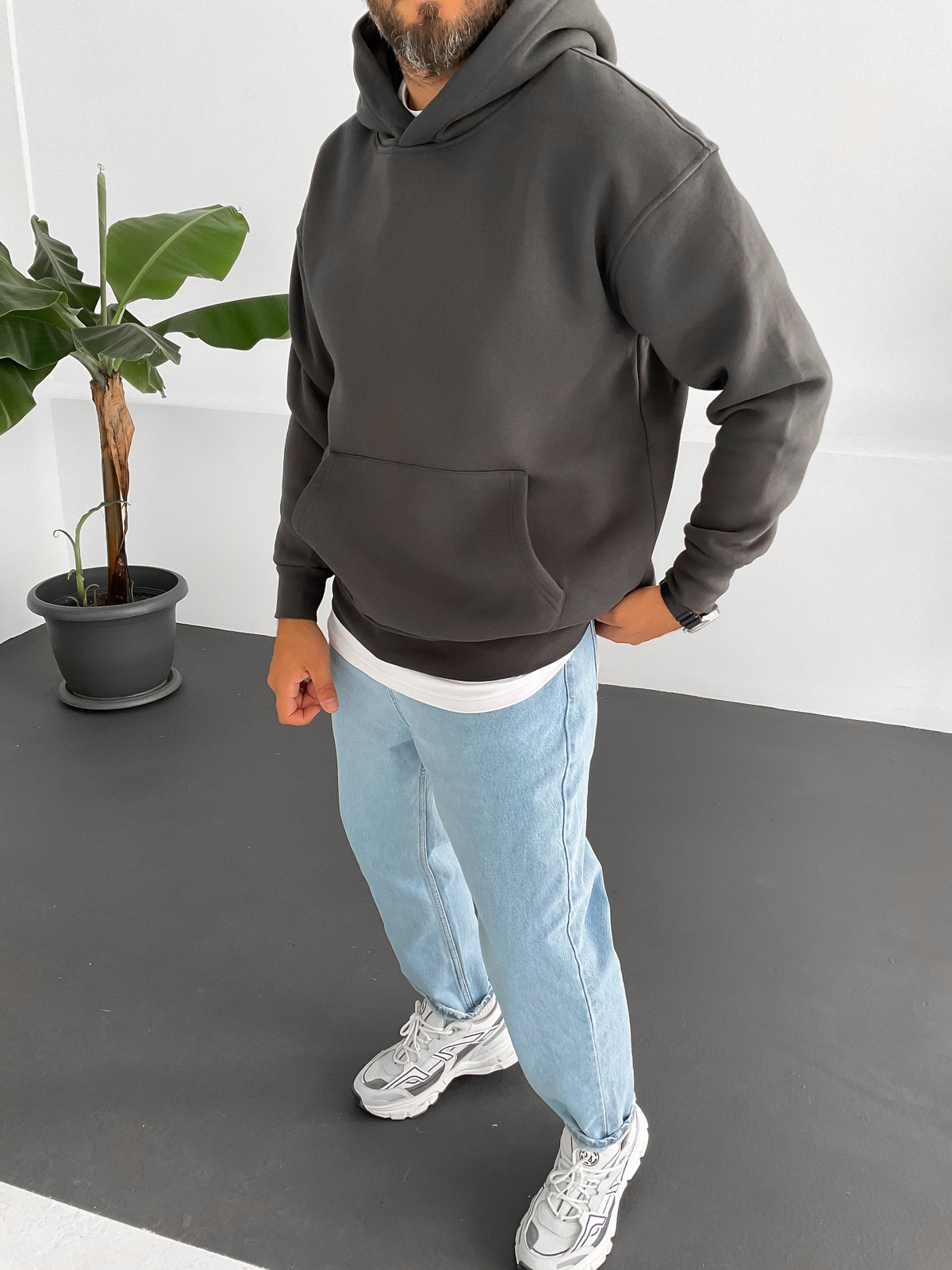 Antrasit Ready Nakışlı Sweat C-445