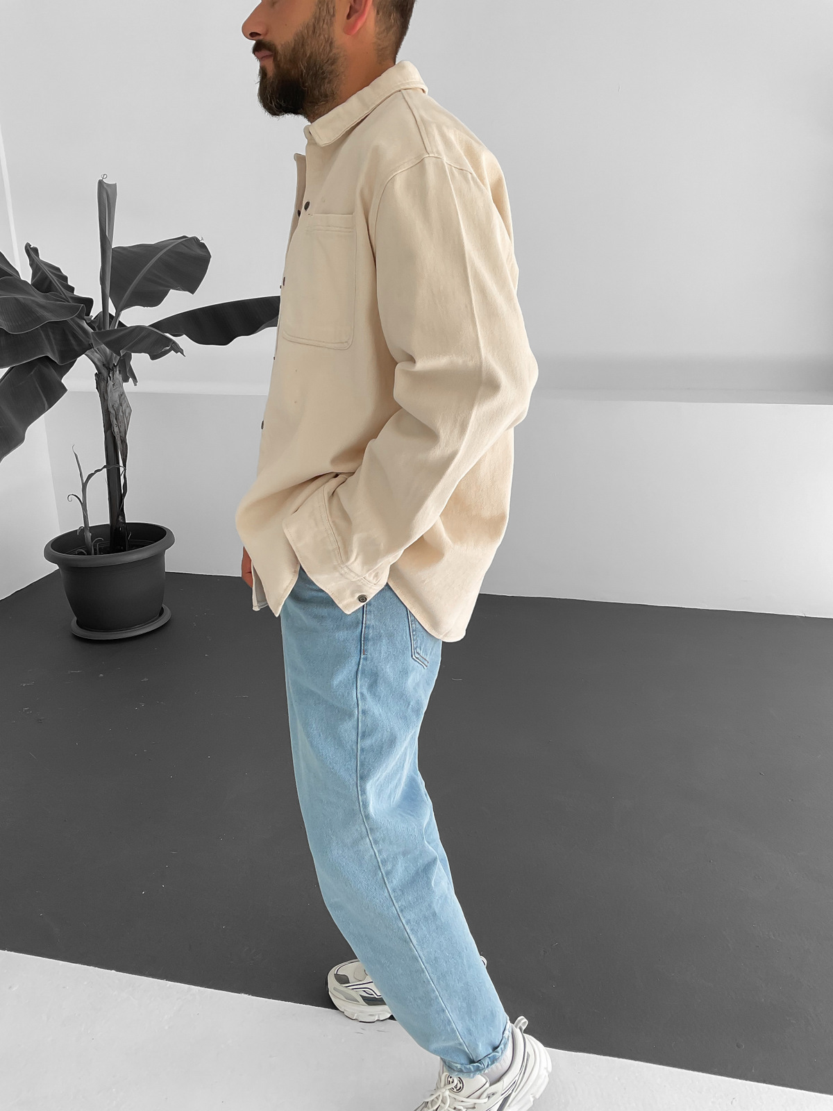 Bej Çift Cepli Gabardin Gömlek V-10014