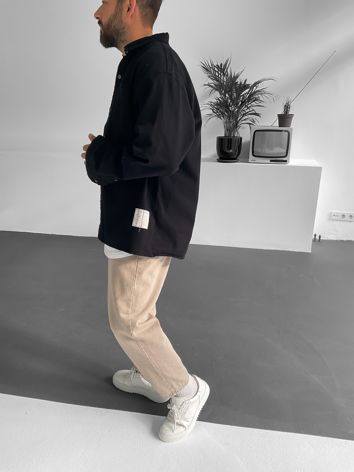 Siyah Çift Cepli Gabardin Gömlek V-10014