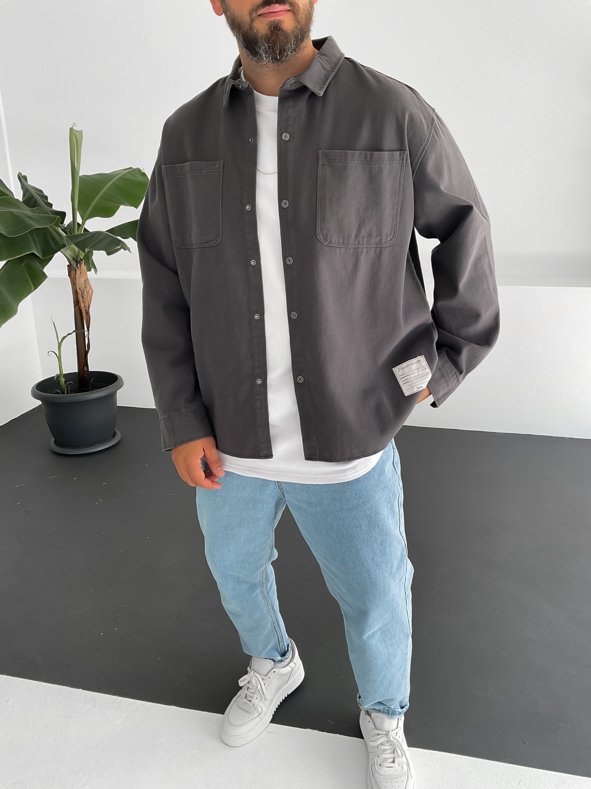 Füme Çift Cepli Gabardin Gömlek V-10014