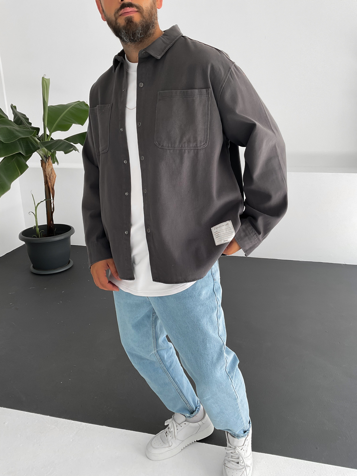 Füme Çift Cepli Gabardin Gömlek V-10014