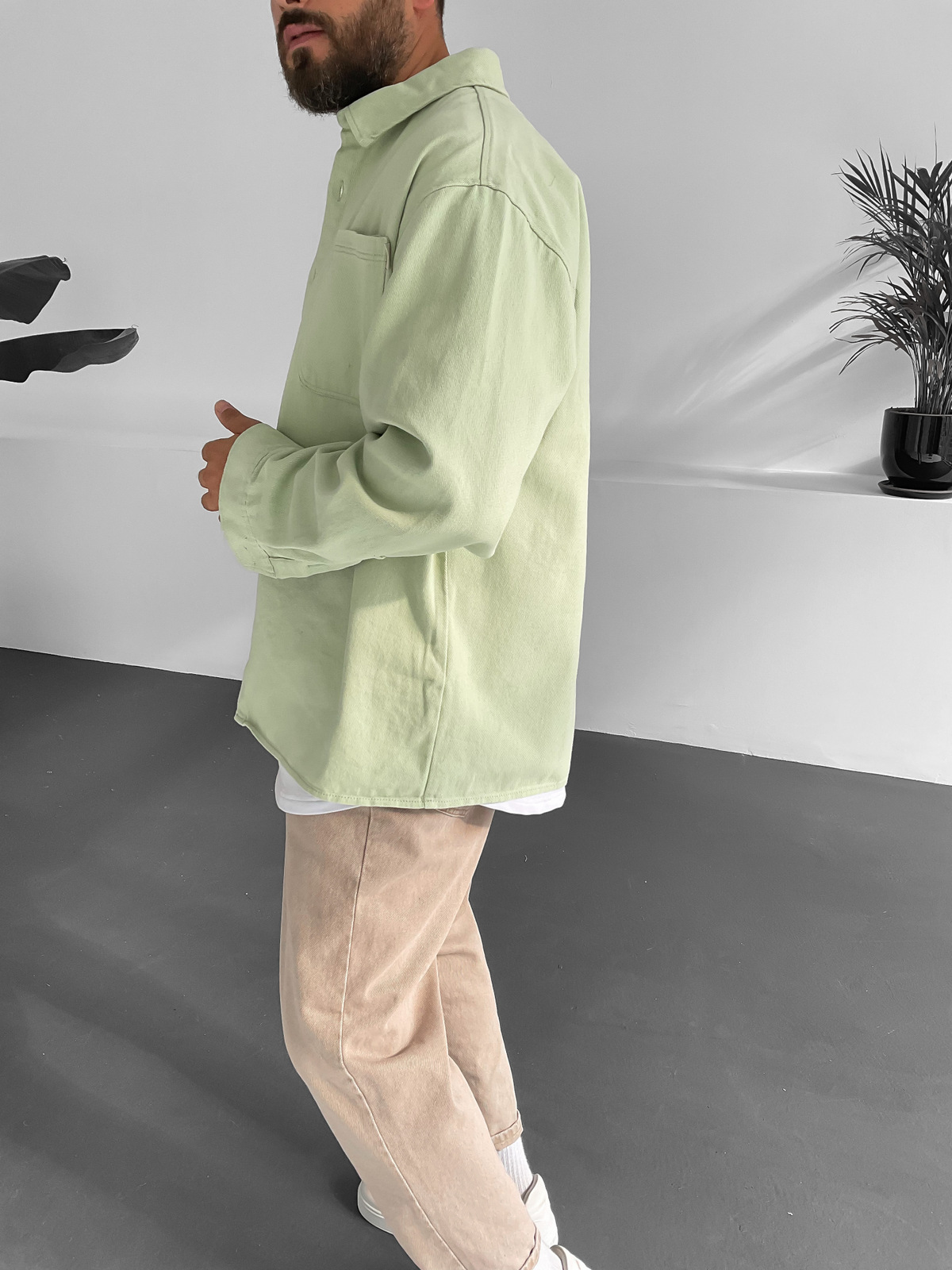 Yeşil Cepli Gabardin Gömlek V-10015