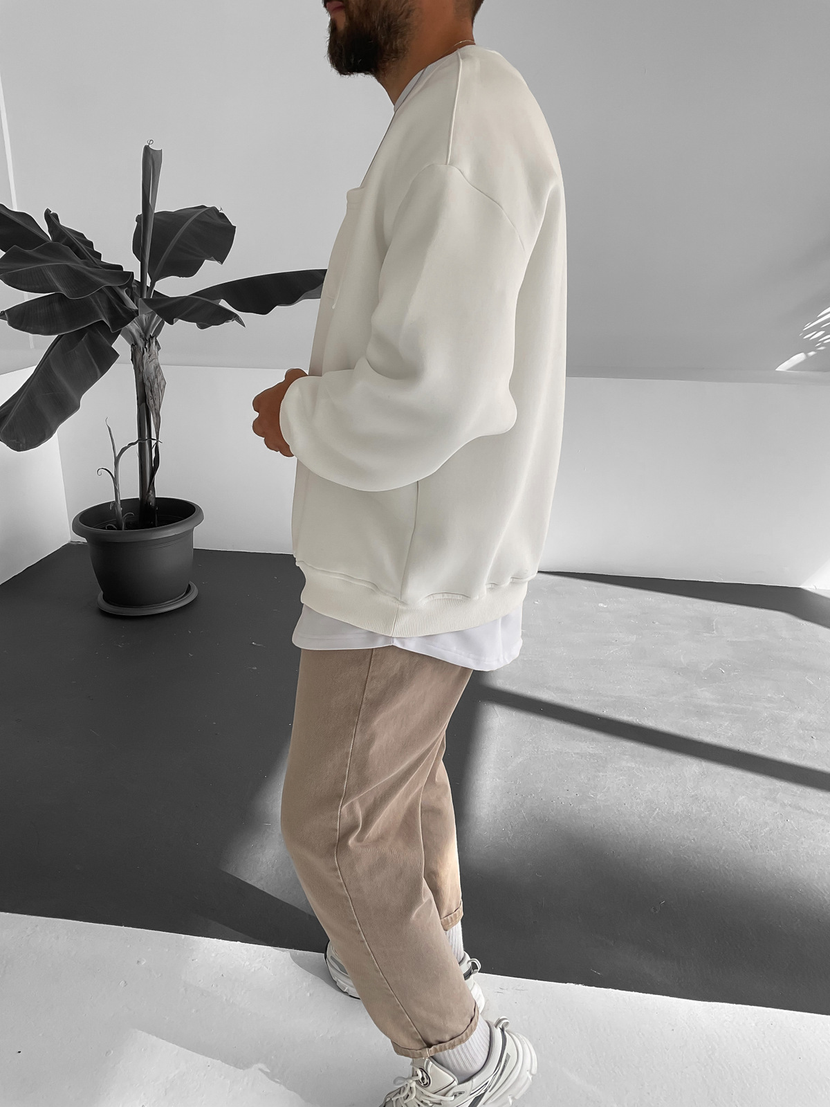 Beyaz Cepli Basic Sweat V-10097
