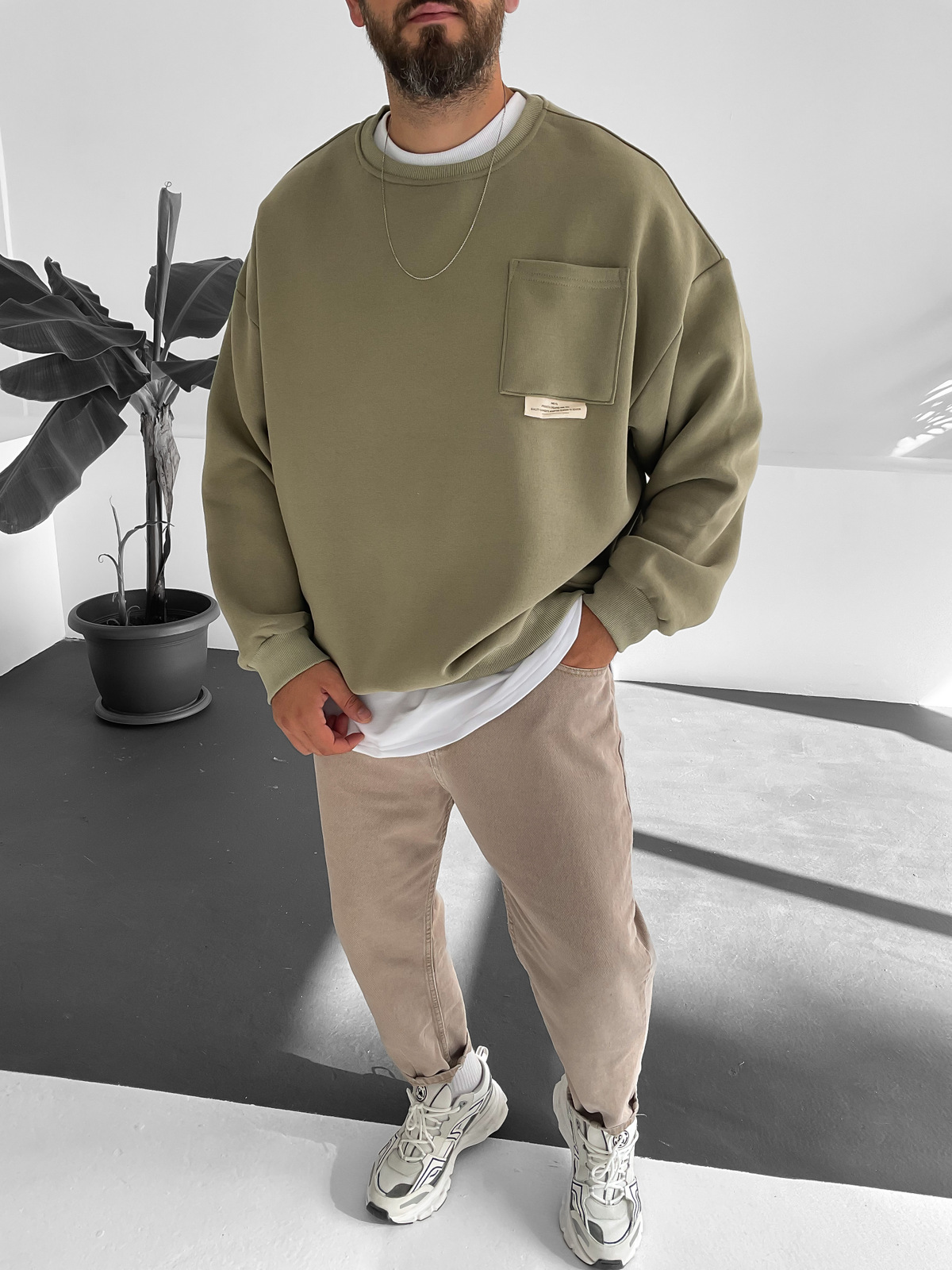 Haki Cepli Basic Sweat V-10097