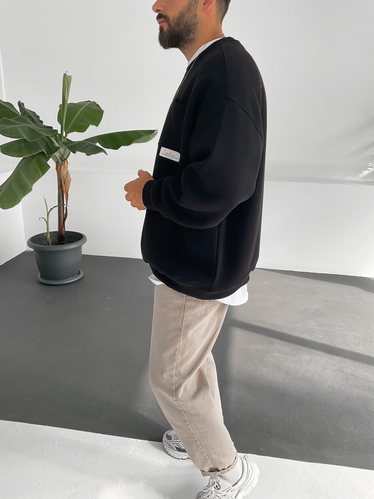 Siyah Cepli Basic Sweat V-10097