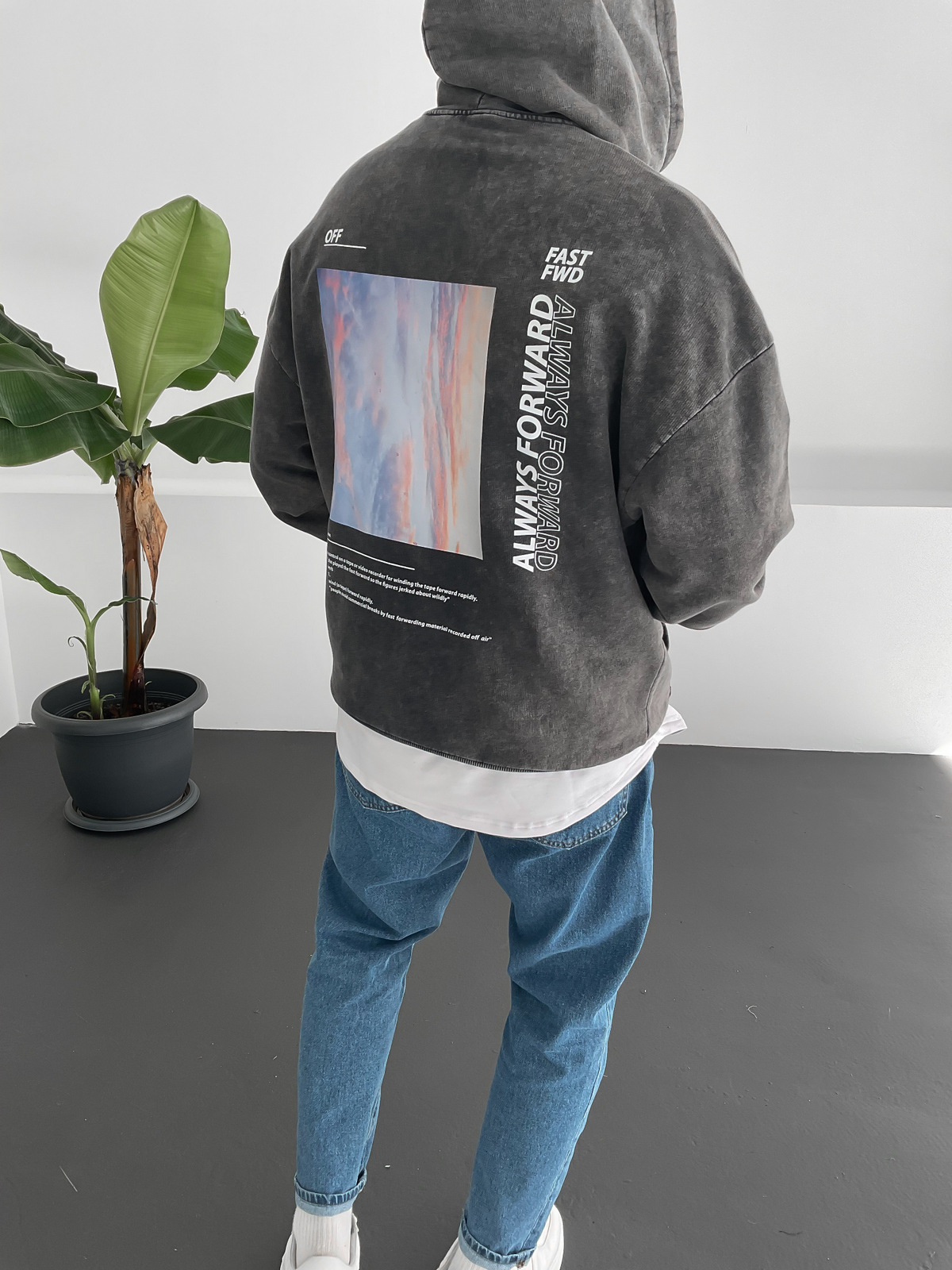 Antrasit Yıkamalı 1989 Kapüşonlu Sweat PM-