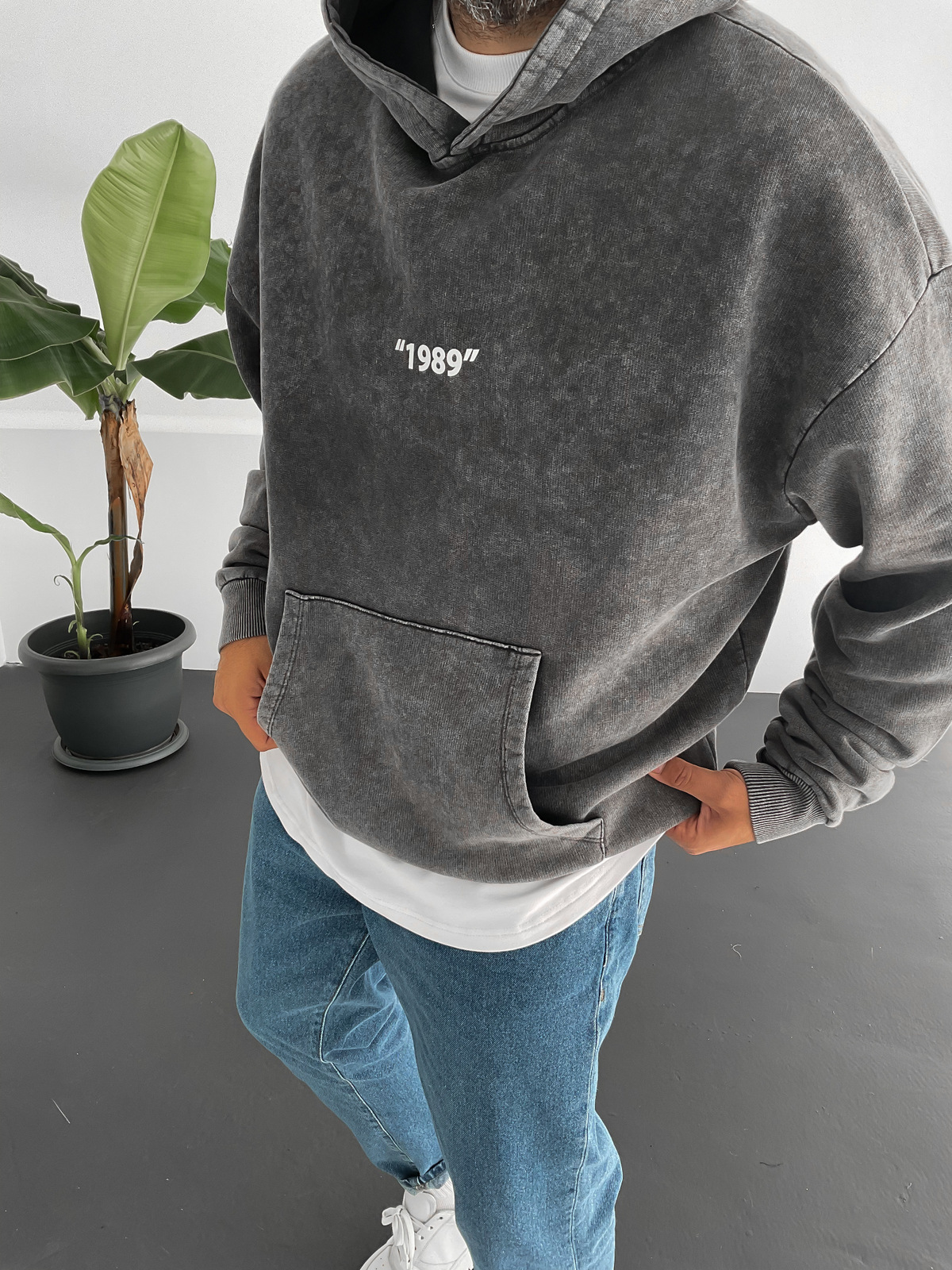 Antrasit Yıkamalı 1989 Kapüşonlu Sweat PM-