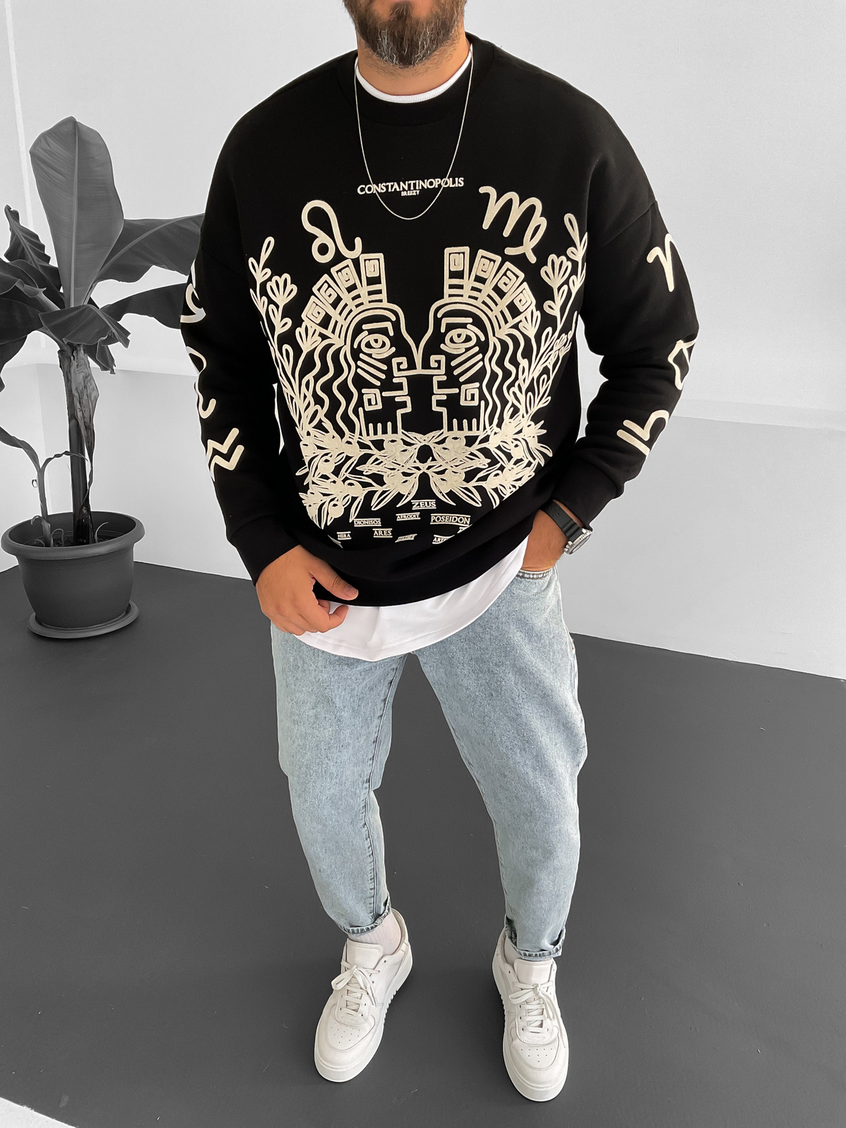 Siyah Constantinopolis Baskılı Sweat B1-4027