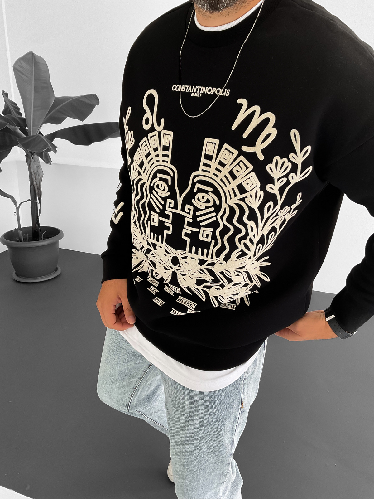 Siyah Constantinopolis Baskılı Sweat B1-4027