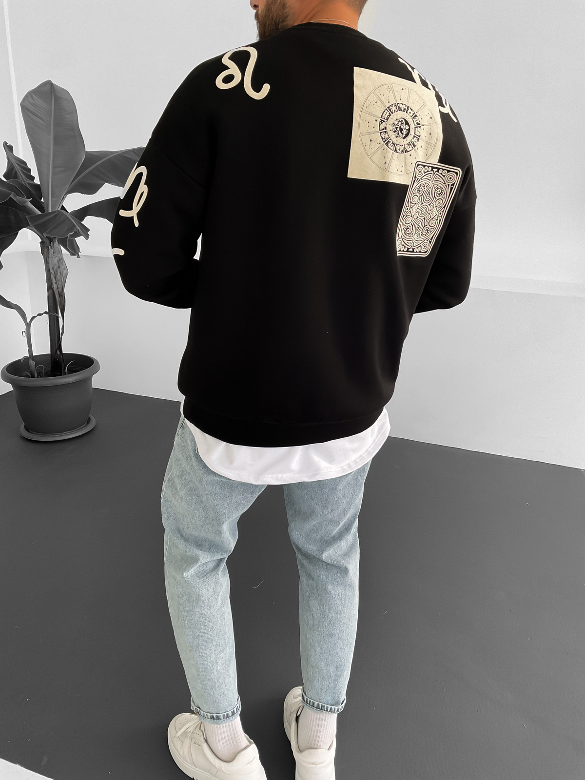 Siyah Constantinopolis Baskılı Sweat B1-4027
