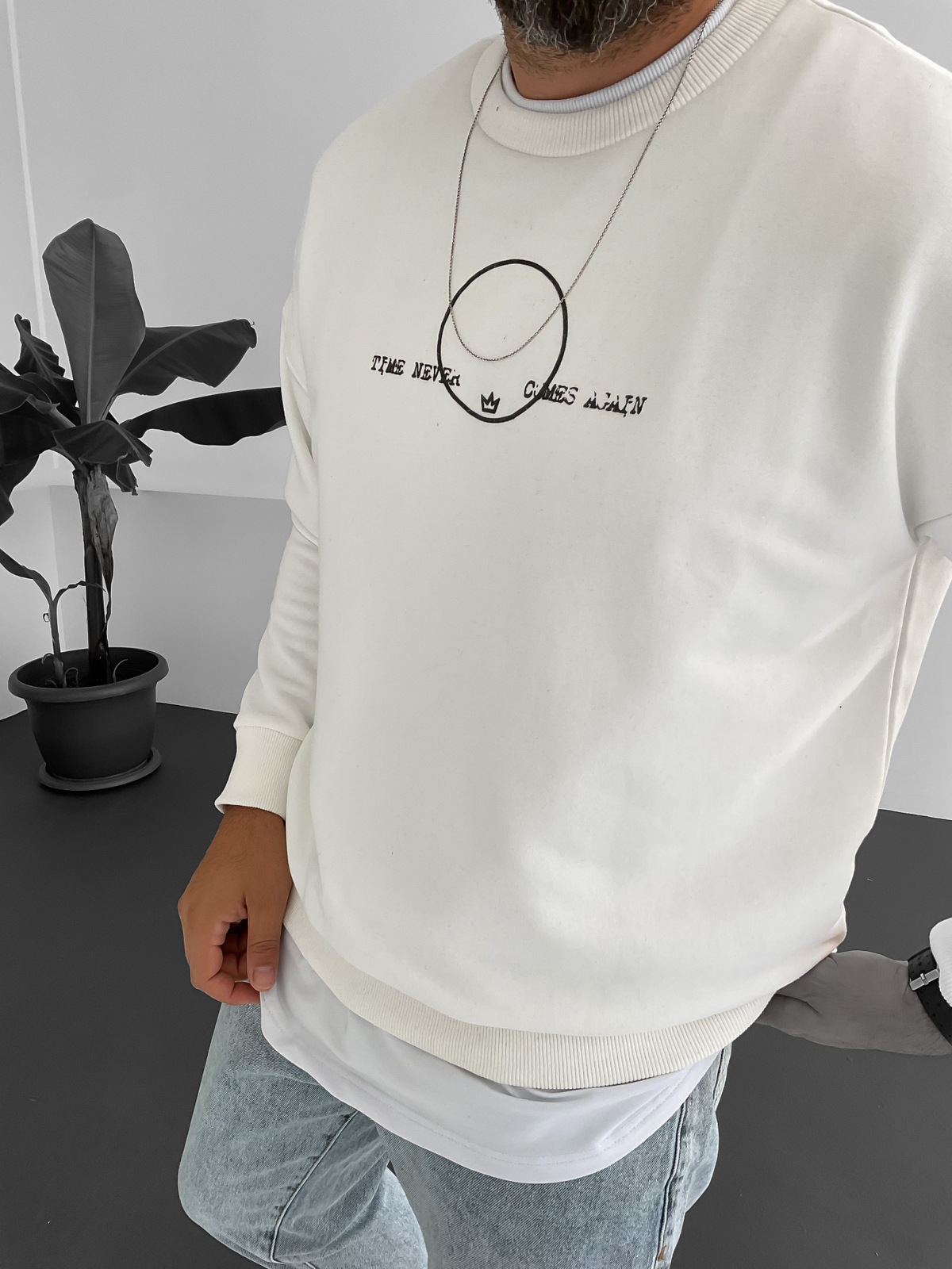 Beyaz Daire Baskılı Sweat B1-4004
