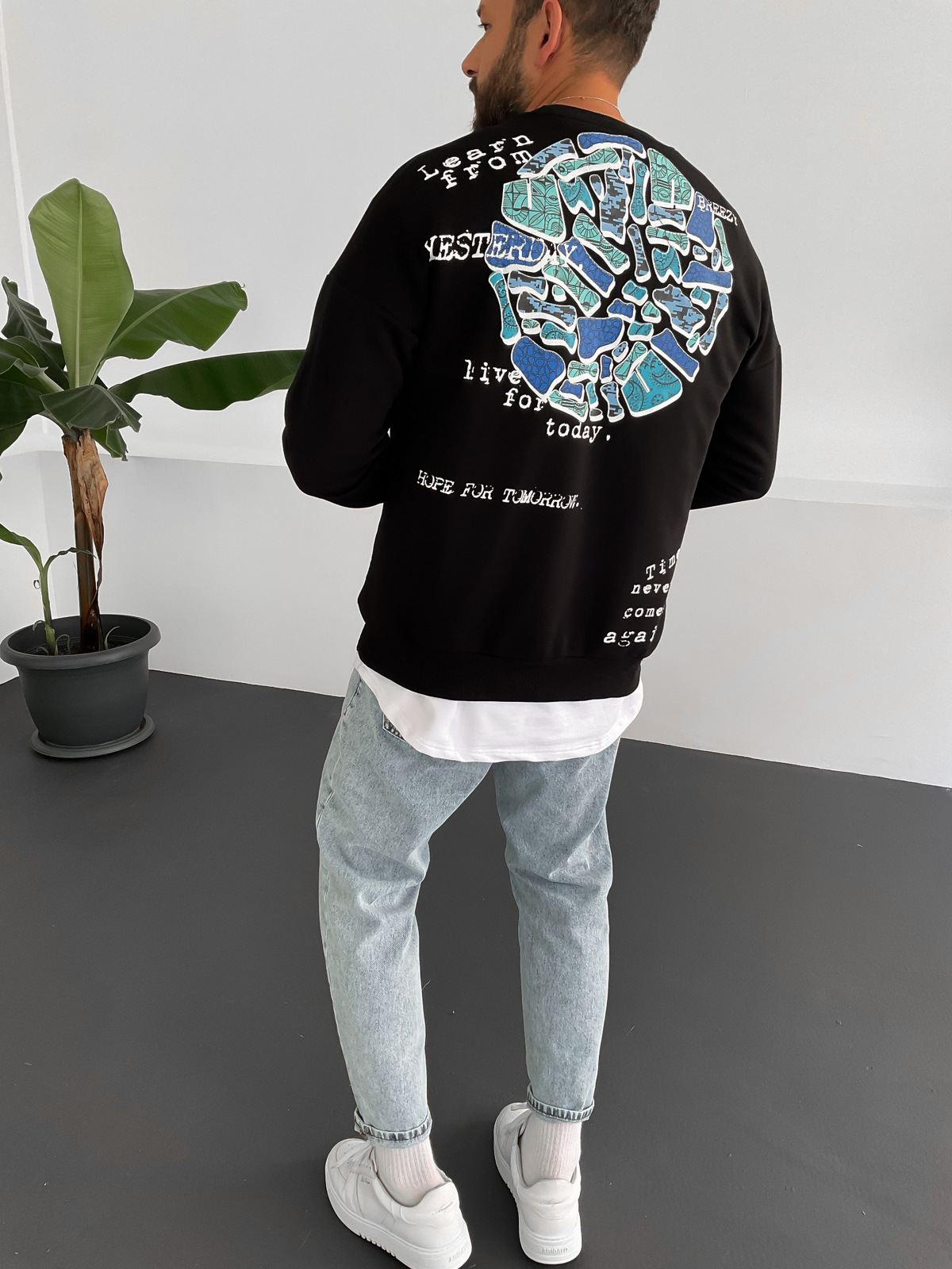 Siyah Daire Baskılı Sweat B1-4004
