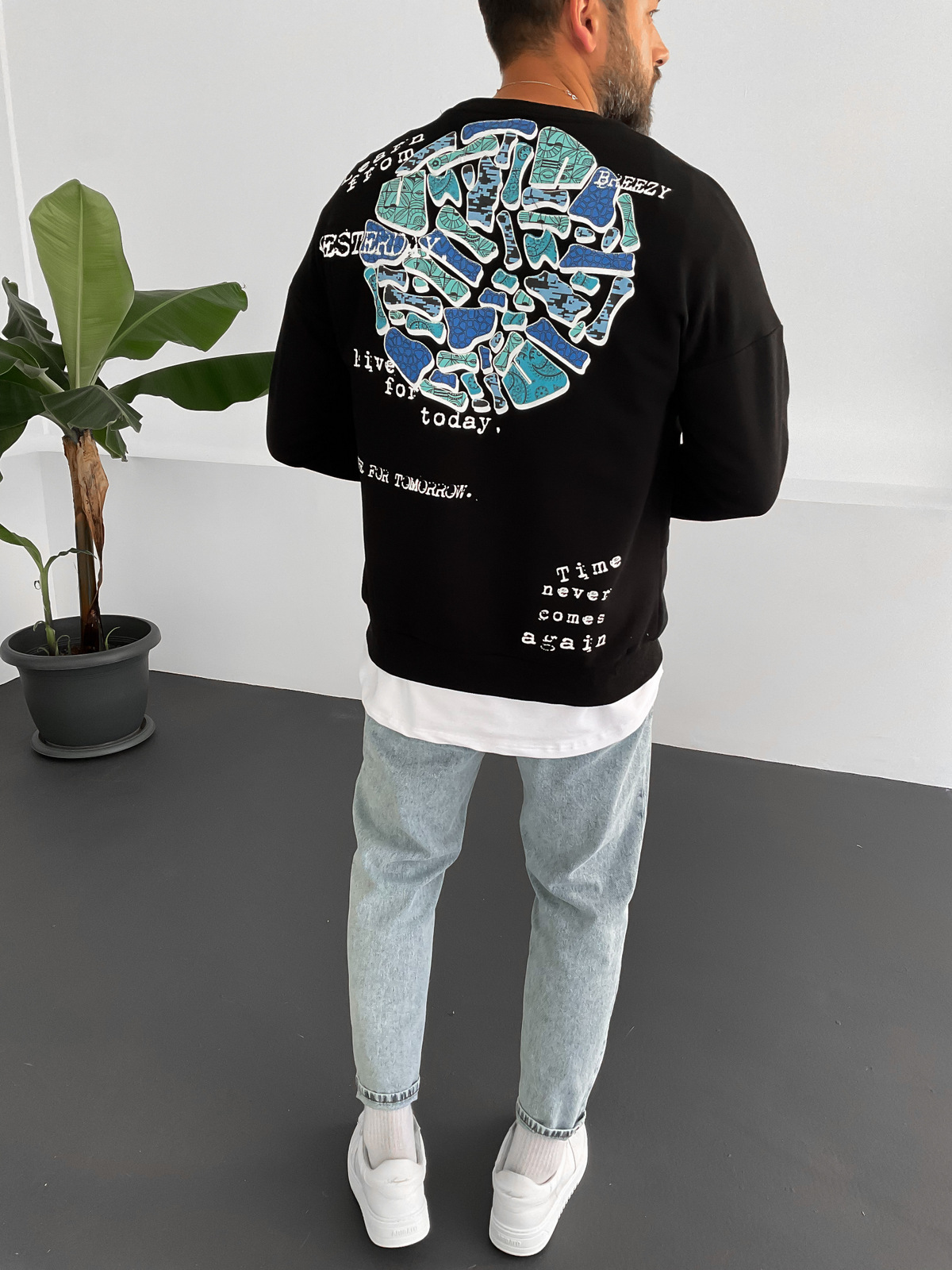 Siyah Daire Baskılı Sweat B1-4004