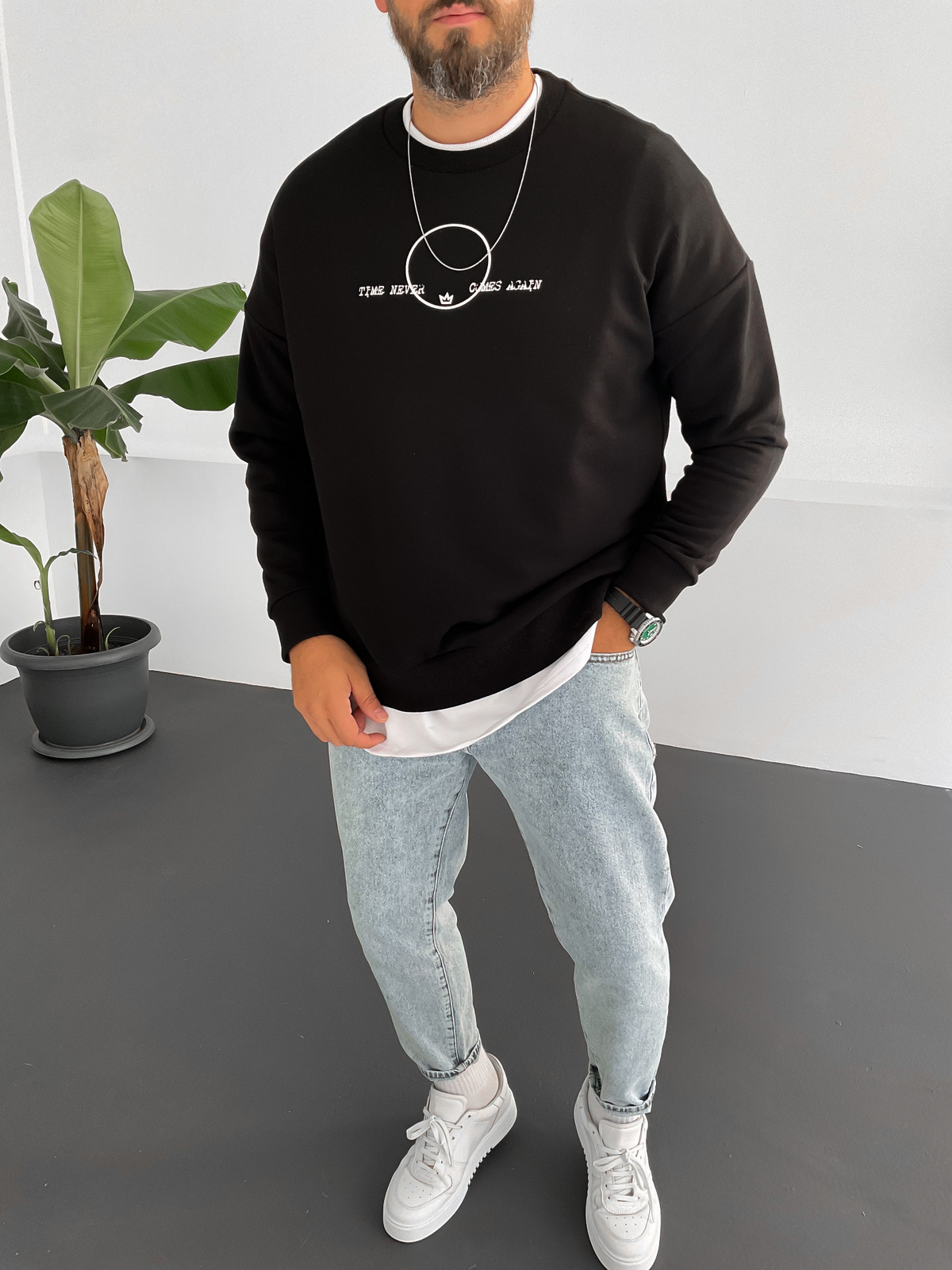 Siyah Daire Baskılı Sweat B1-4004