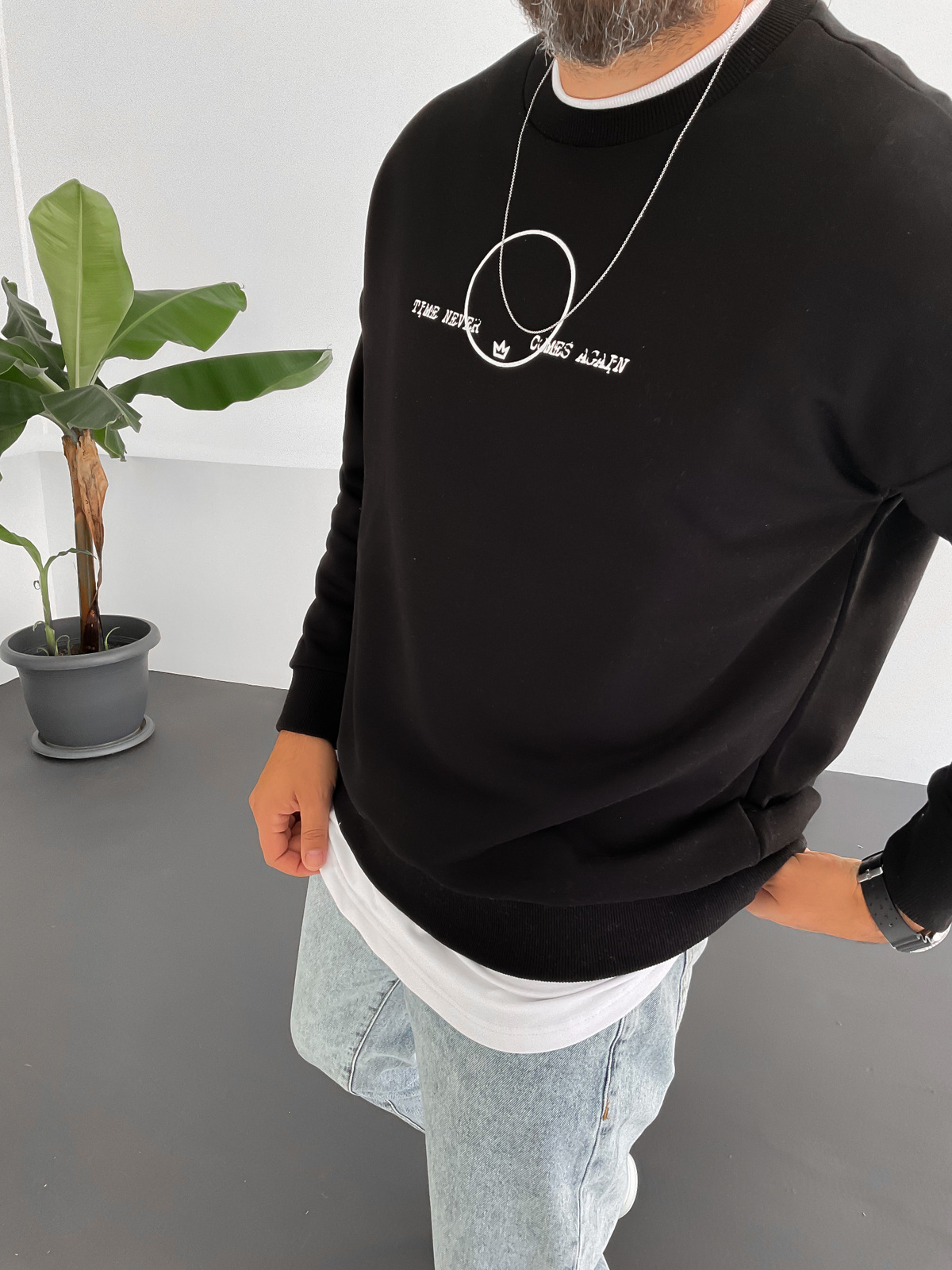 Siyah Daire Baskılı Sweat B1-4004