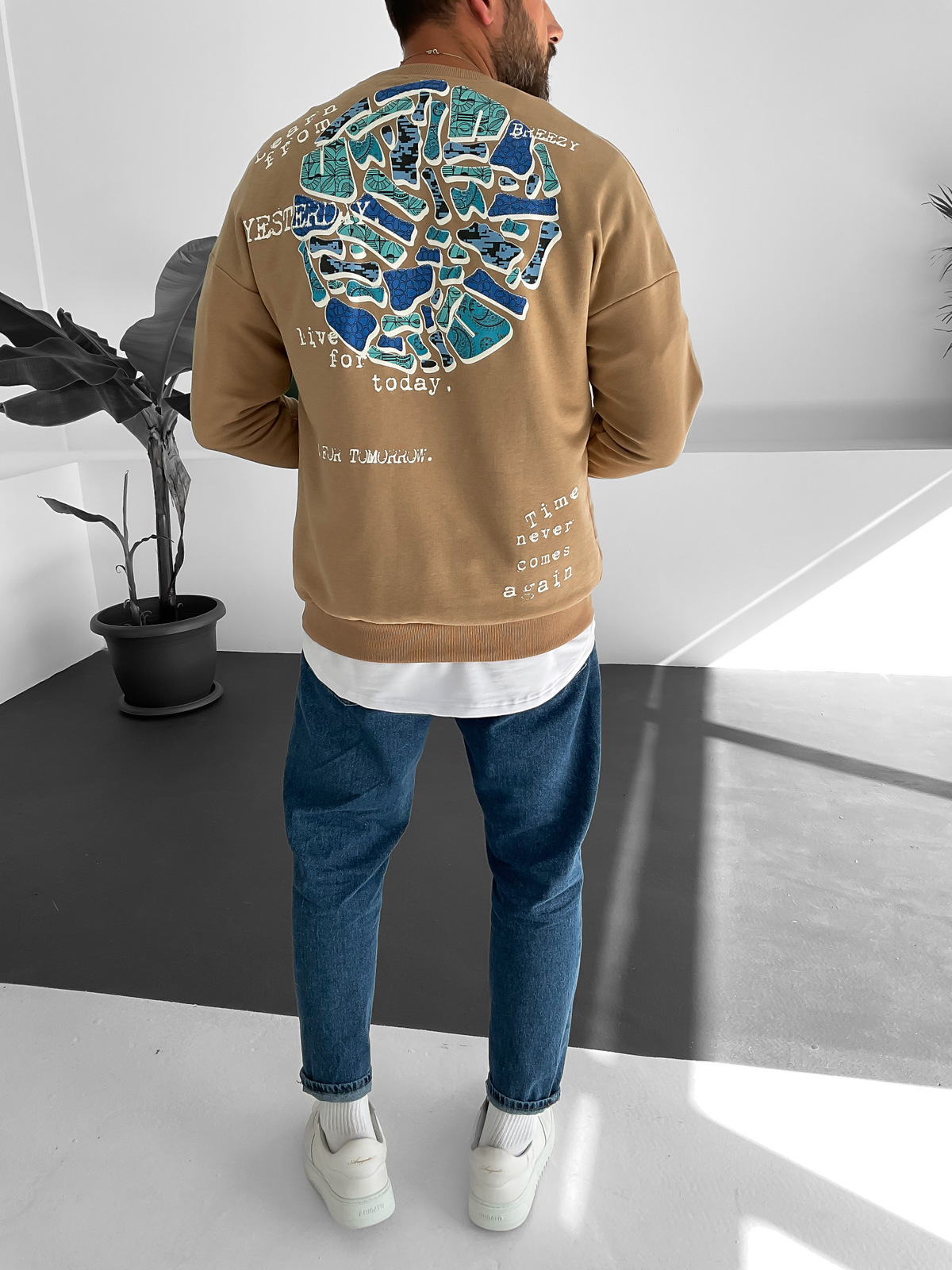 Krem Daire Baskılı Sweat B1-4004
