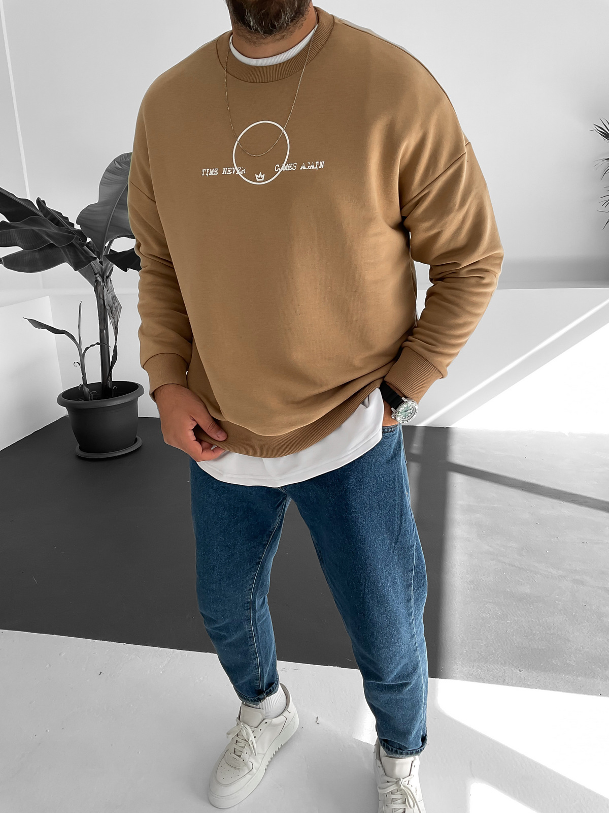 Krem Daire Baskılı Sweat B1-4004