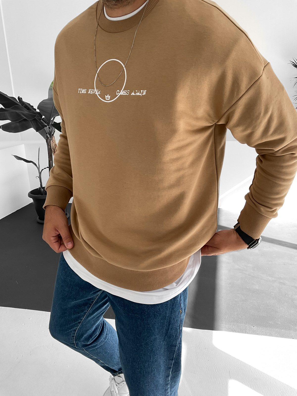 Krem Daire Baskılı Sweat B1-4004
