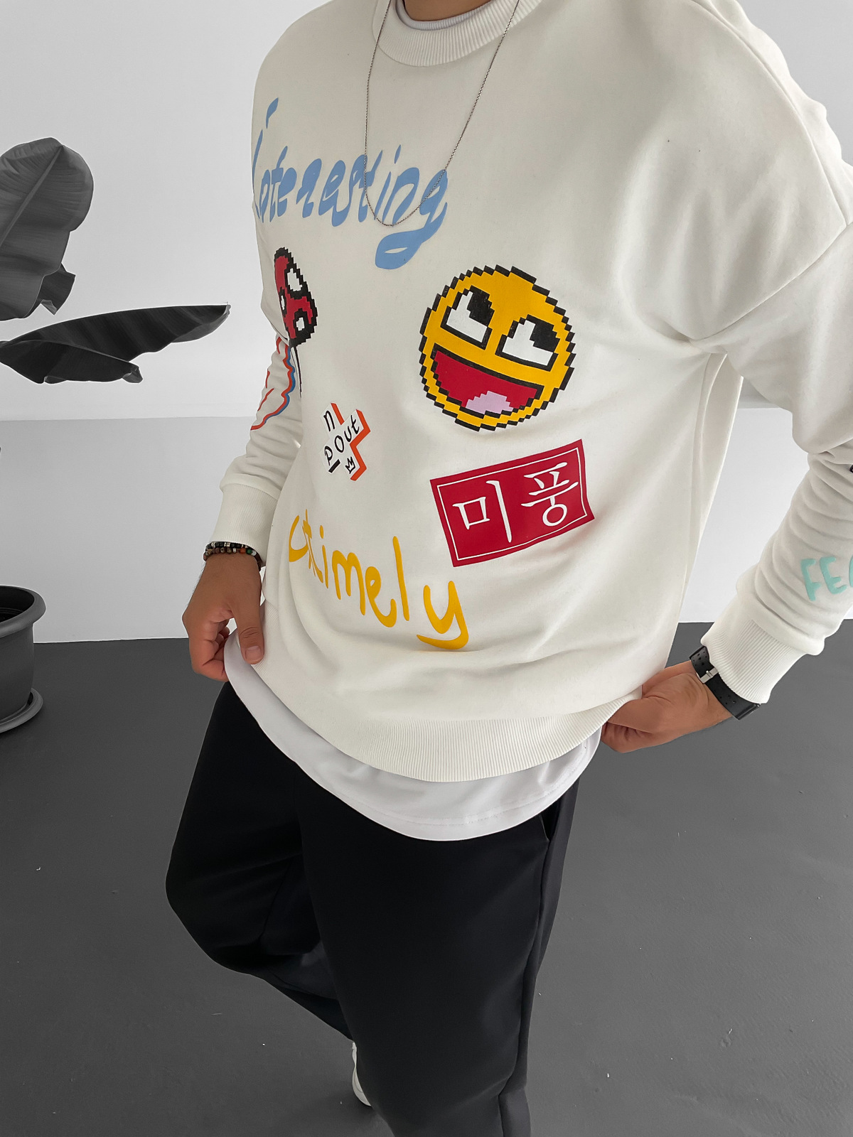Beyaz Interesting Yazılı Sweat B1-4021