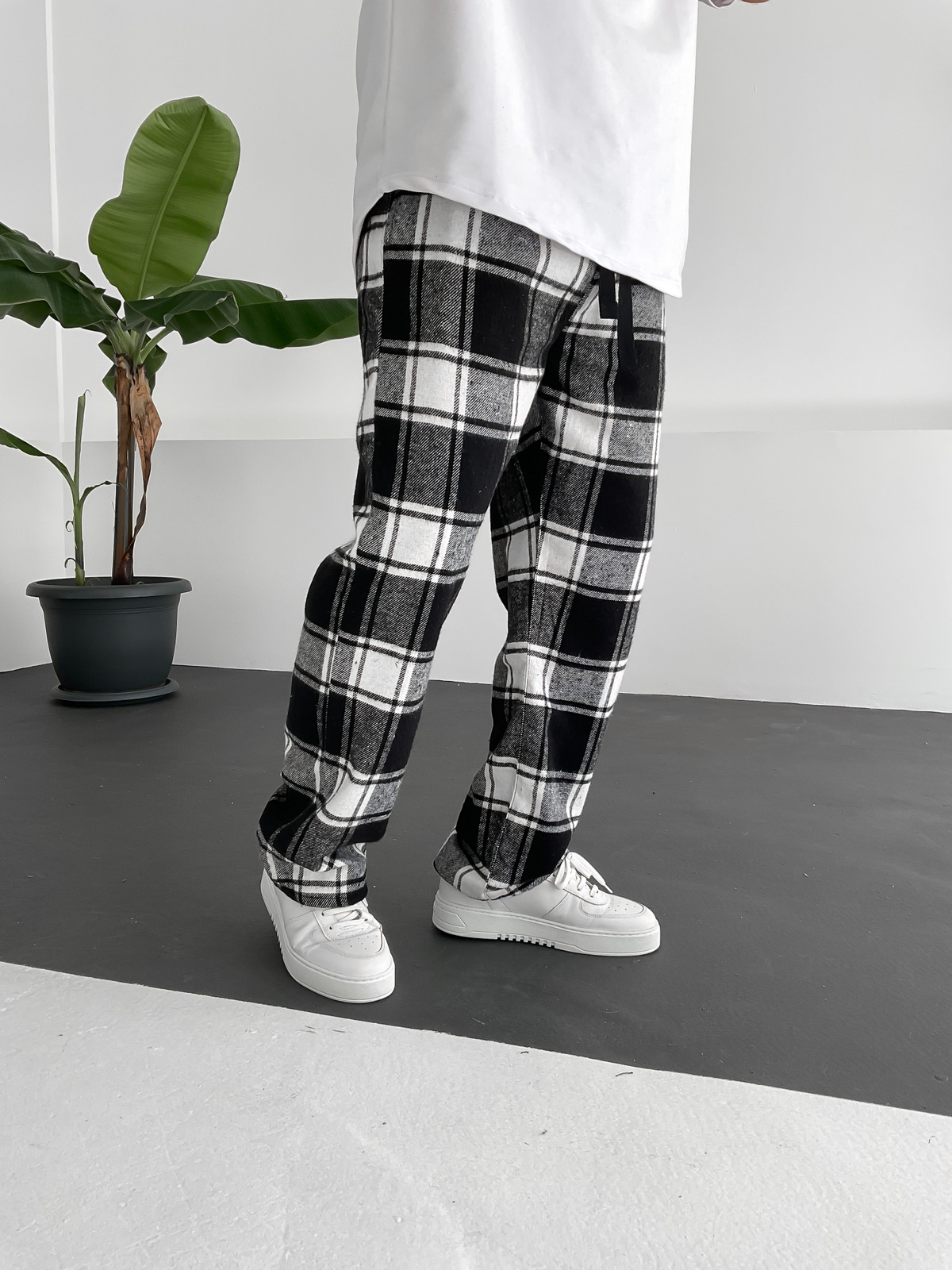 Beyaz Ekose Pamuklu Pantolon GJ-15383/15416