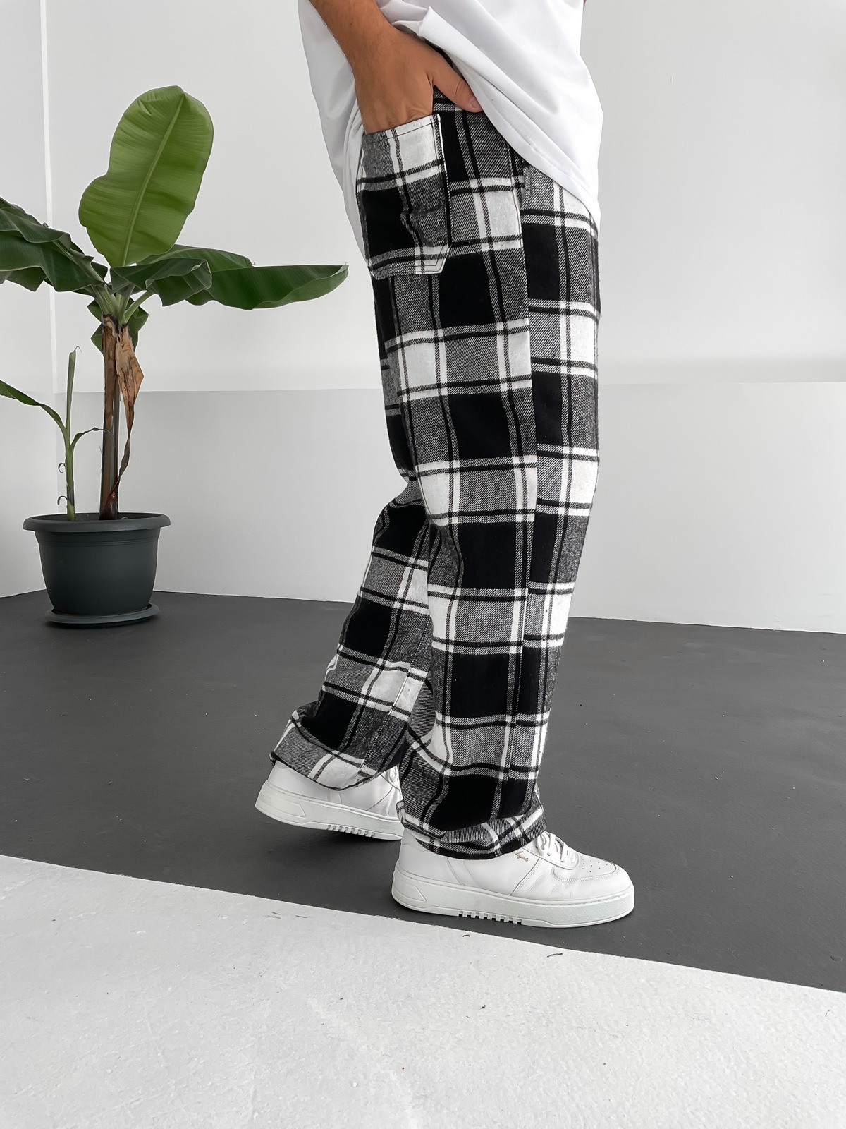 Beyaz Ekose Pamuklu Pantolon GJ-15383/15416