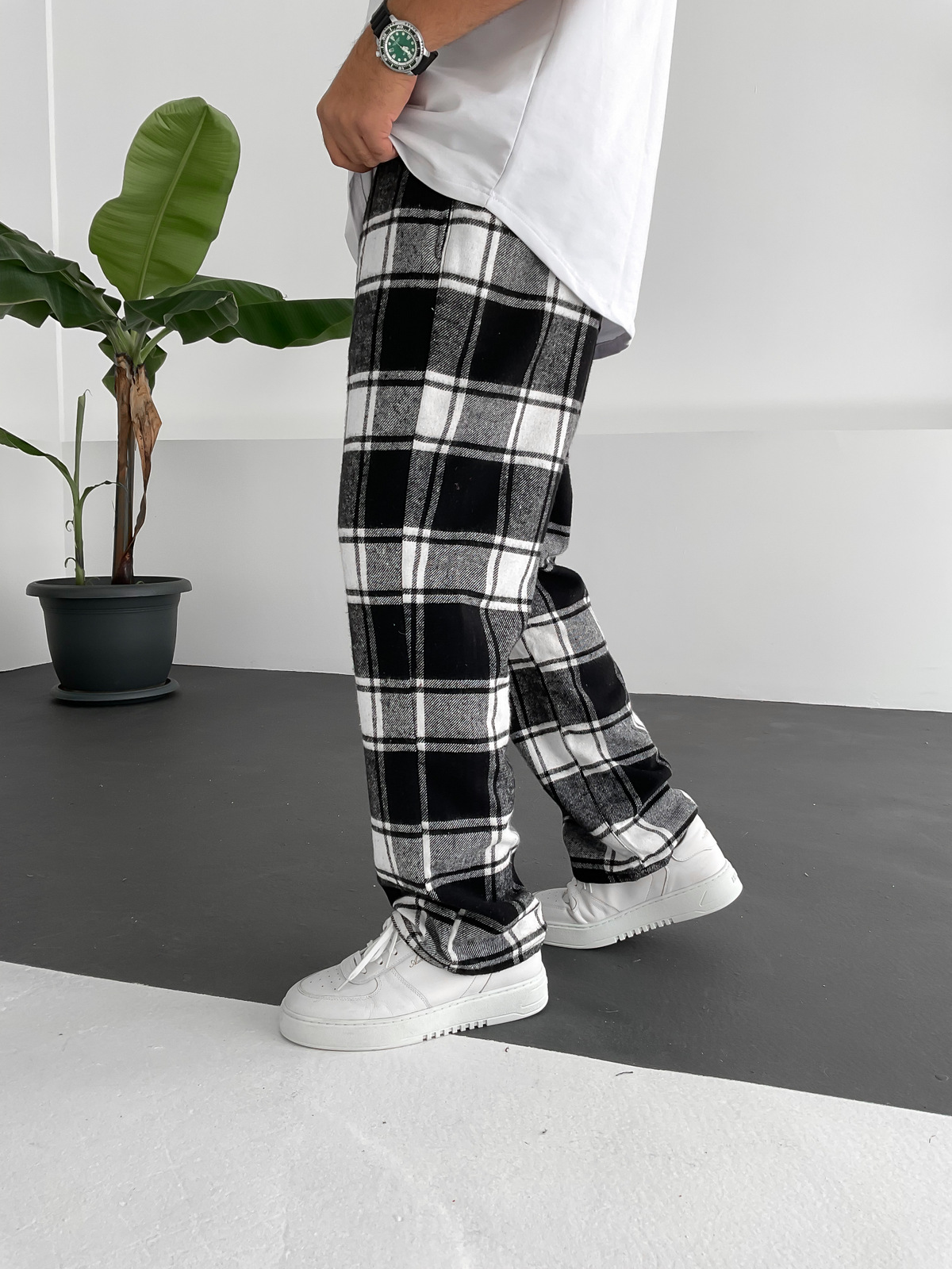 Beyaz Ekose Pamuklu Pantolon GJ-15383/15416