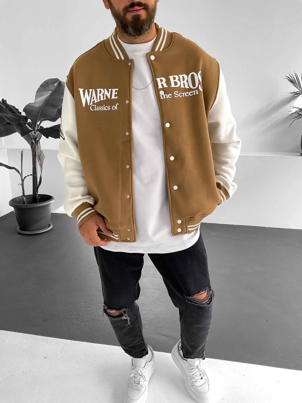 Kahve WB Baskılı Kolej Ceket V-10006