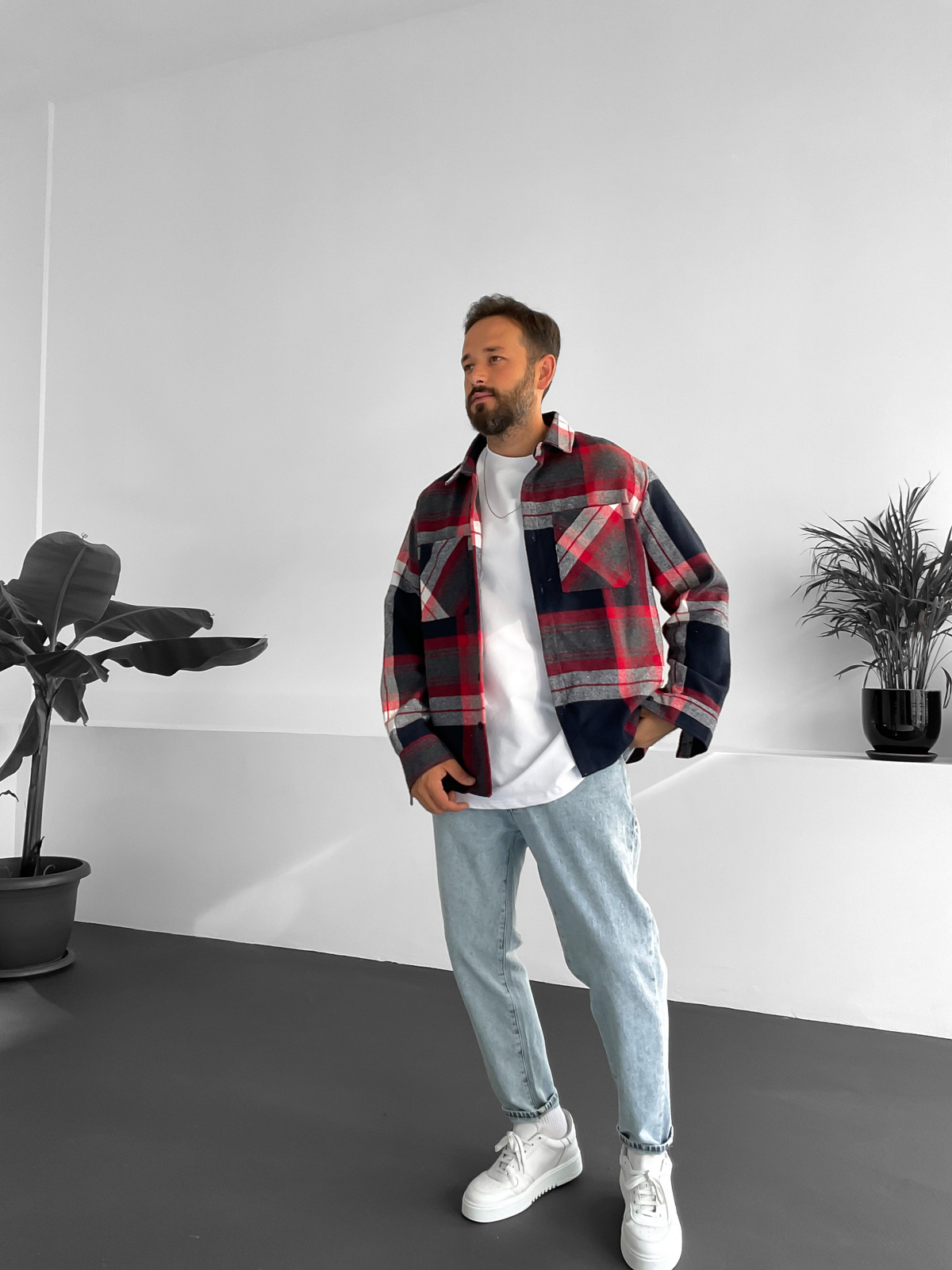 Kırmızı Renkli Kaşe Gömlek V-10324