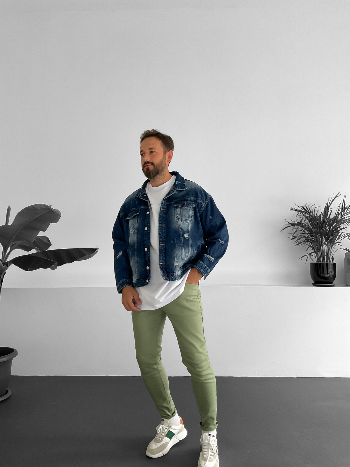 Lacivert Eskitme Yırtıklı Kot Ceket WE-003