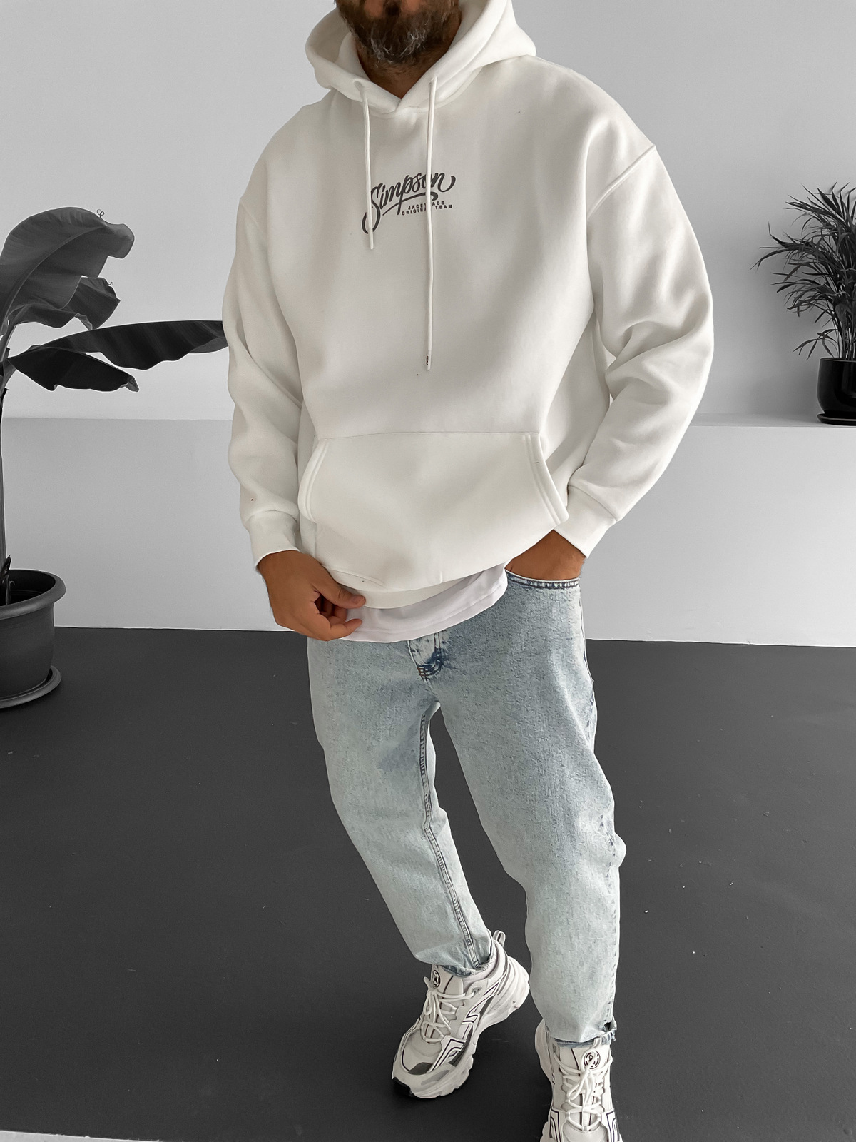 Beyaz Simpson Baskılı Kapüşonlu Sweat JJ-302
