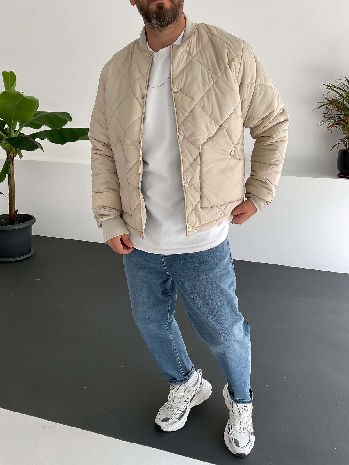 Bej Kapitone Bomber İnce Mont G-5070